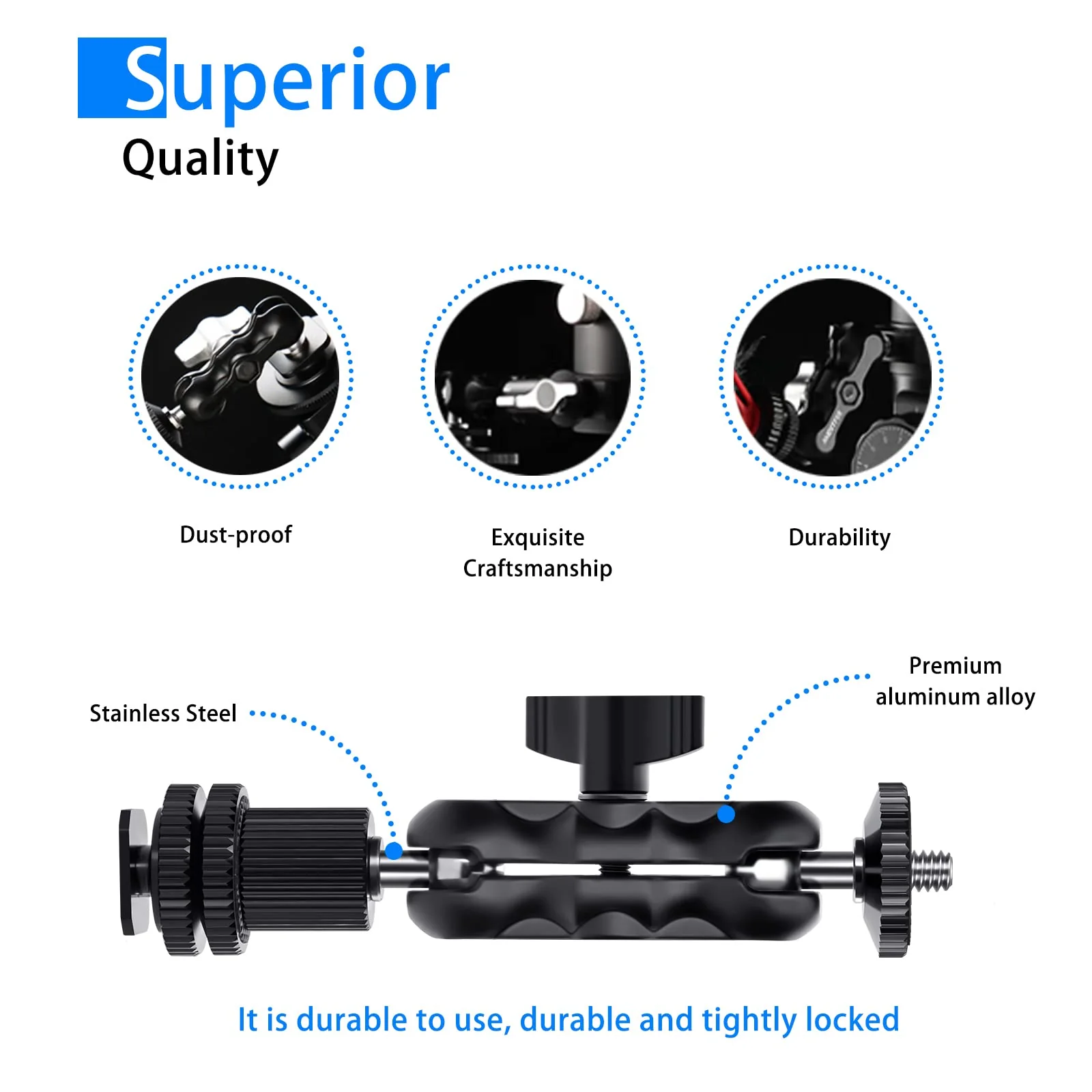 Magic Arm Cool Ballhead Double Ball Head Adapter with 1/4’’ Screw and Cold Shoe Mount - 2 Pack for Cameras, Camcorders, Monitor, Flash, LED Light, Microphone, and More - Image 4