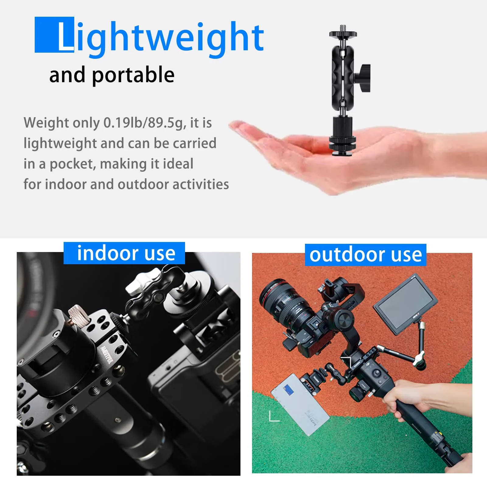 Magic Arm Cool Ballhead Double Ball Head Adapter with 1/4’’ Screw and Cold Shoe Mount - 2 Pack for Cameras, Camcorders, Monitor, Flash, LED Light, Microphone, and More - Image 6