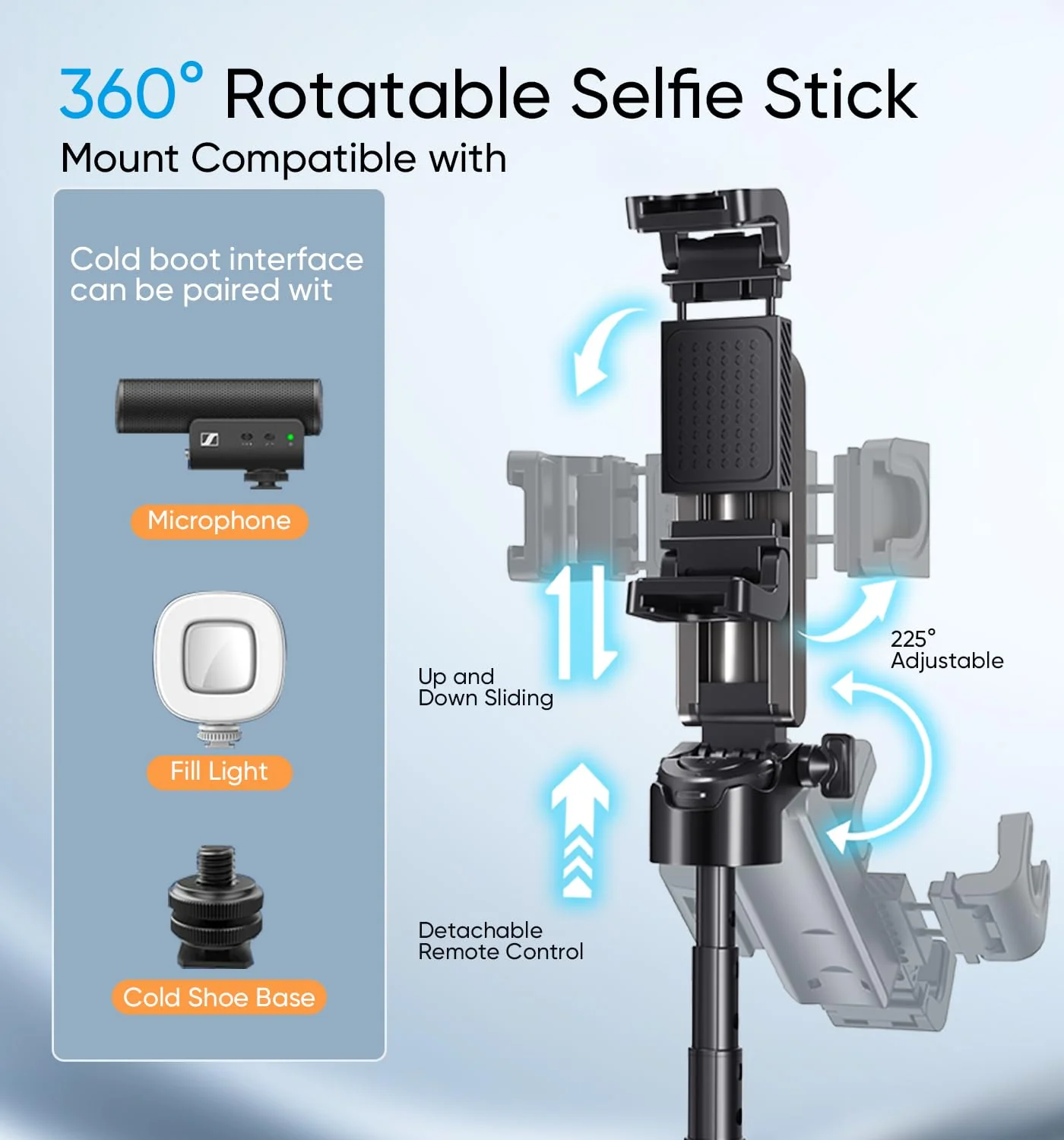 MAGIC JOHN Selfie Stick Tripod, Pocket Size Portable Phone Tripod, Retractable Tripod for iPhone with Wireless Detachable Remote Control & 2 Fill Light for Photograph, Live Streaming, Video Recording - Image 5
