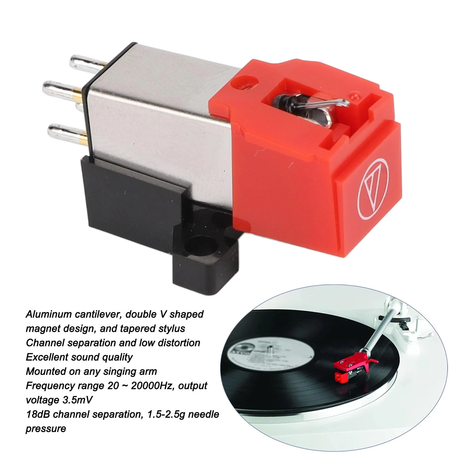Magnet Cartridge AT91R, AT91R Phonograph Cartridge for LP3 Phonograph, Dual Magnet Cartridge Moving Turntable Replacement Parts, Dynamic Magnetic Phono Needle for LP3 Phono - Image 8