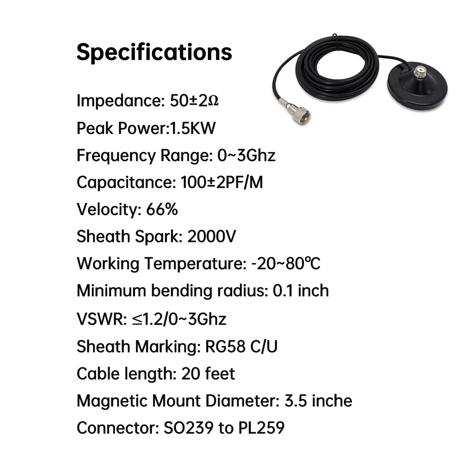 Magnetic Antenna Mount with 20ft RG58 Coaxial Cable,Durable CB Antenna Magnetic Mount for Mobile Radio - Image 5