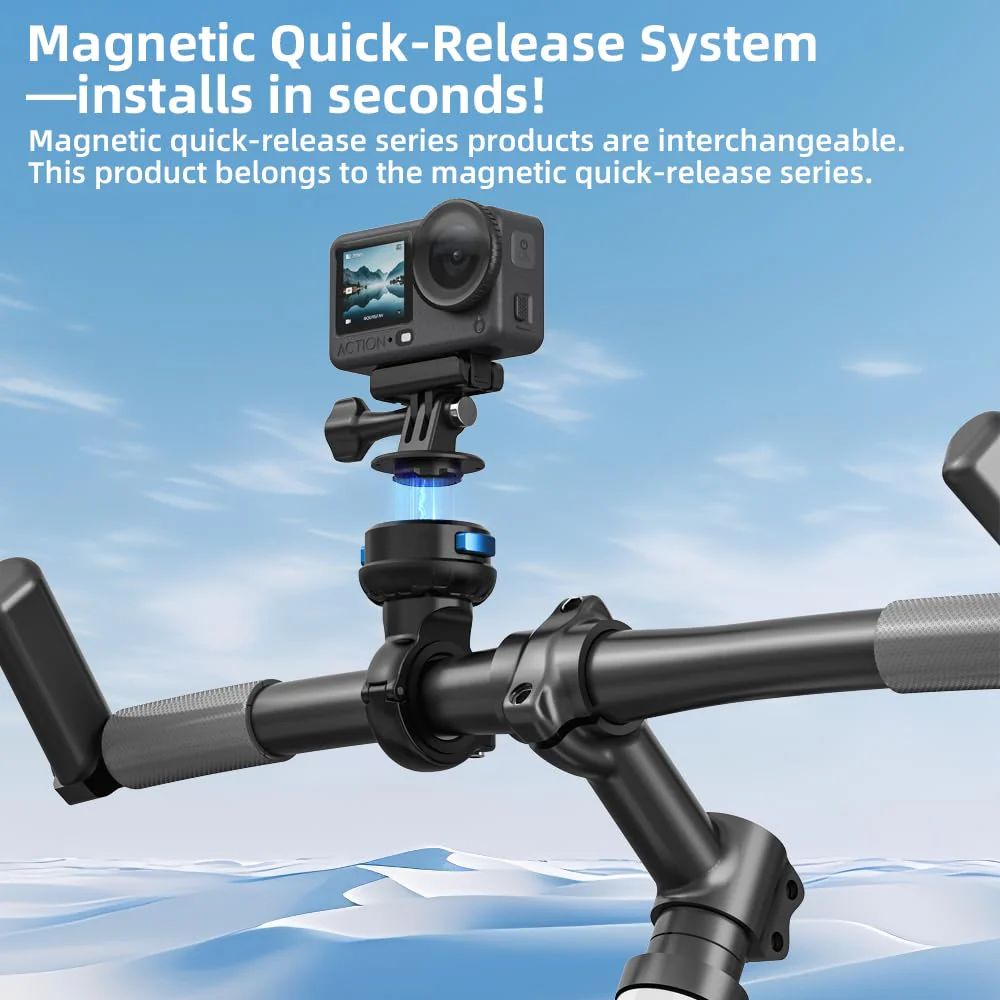 Magnetic Bike Bicycle Handlebar Mount, 360 Degree Rotation Motorcycle Handlebar Clamp Mount Compatible with GoPro Hero 13 12 11 10 Session DJI Action 6/5 Pro/4 and More Cameras - Image 3