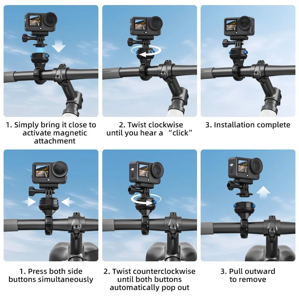 Magnetic Bike Bicycle Handlebar Mount, 360 Degree Rotation Motorcycle Handlebar Clamp Mount Compatible with GoPro Hero 13 12 11 10 Session DJI Action 6/5 Pro/4 and More Cameras - Image 4