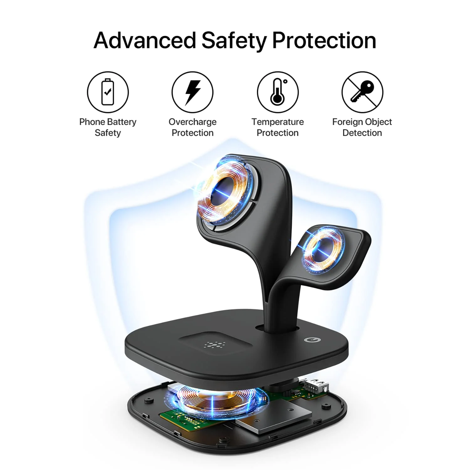 Magnetic Charging Station, EXW 5 in 1 Faster Mag-Safe Wireless Charger Stand for iPhone 14,13,12 Pro/Max/Mini/Plus, Apple Watch 8/7/6/SE/5/4/3/2 and Airpods 3/2/Pro/Pro 2 with LED and Adapter (Black) Black - Image 5