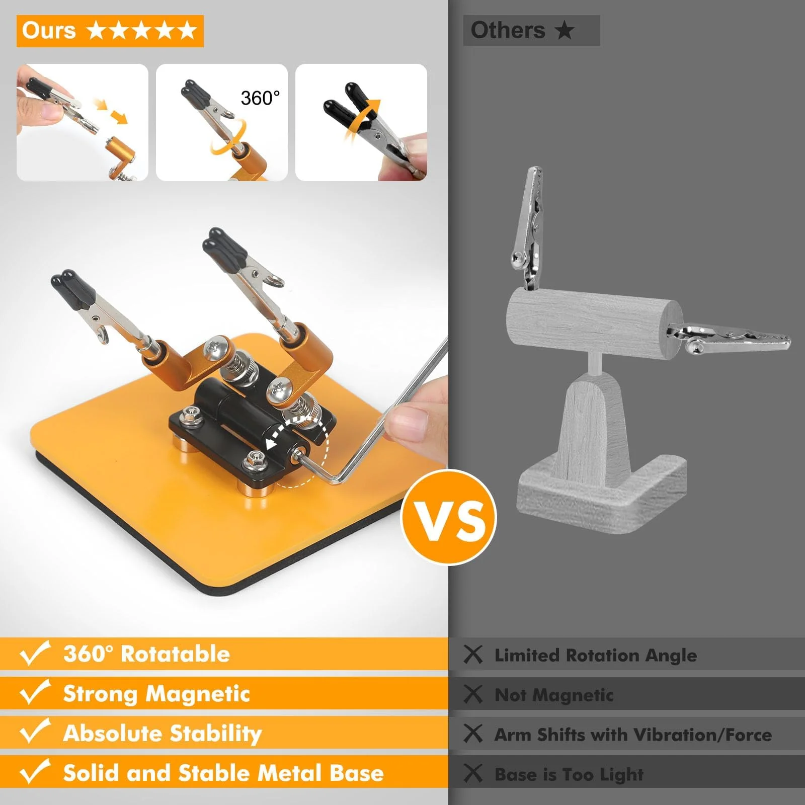 Magnetic Helping Hands Soldering Station with 10 x 10 cm Stable Base, 4 Flexible Arms Soldering Aid - 360° Rotating and Adjustable Multifunctional Tool Third Hand 10cm * 10cm - Image 2