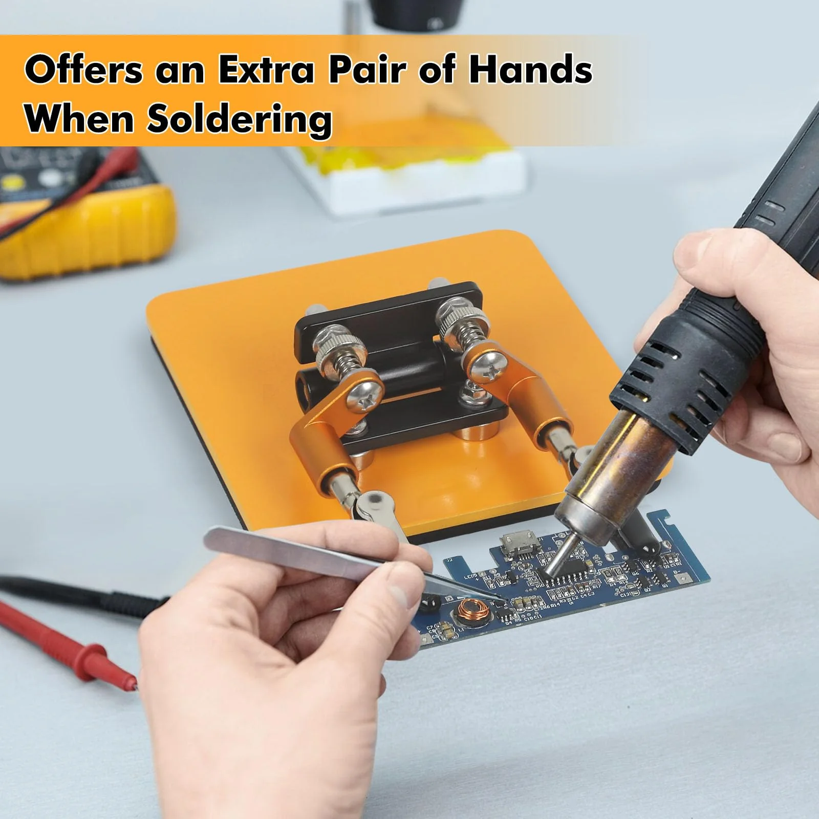 Magnetic Helping Hands Soldering Station with 10 x 10 cm Stable Base, 4 Flexible Arms Soldering Aid - 360° Rotating and Adjustable Multifunctional Tool Third Hand 10cm * 10cm - Image 6