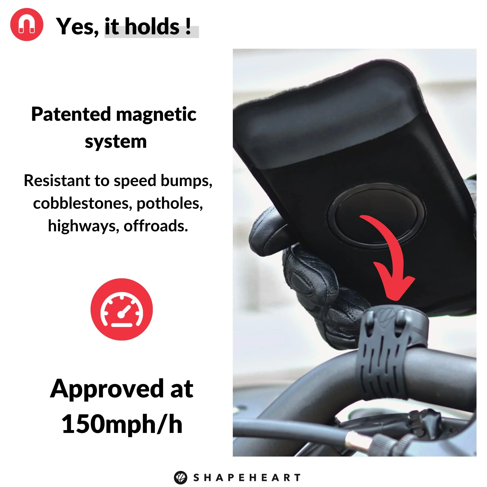 Magnetic motorbike phone holder | Anti vibration motorcycle phone holder | Waterproof Motorcycle Handlebar phone mount | 360° orientation 2XL phone up to 6.77" (17.2 cm) - Image 2