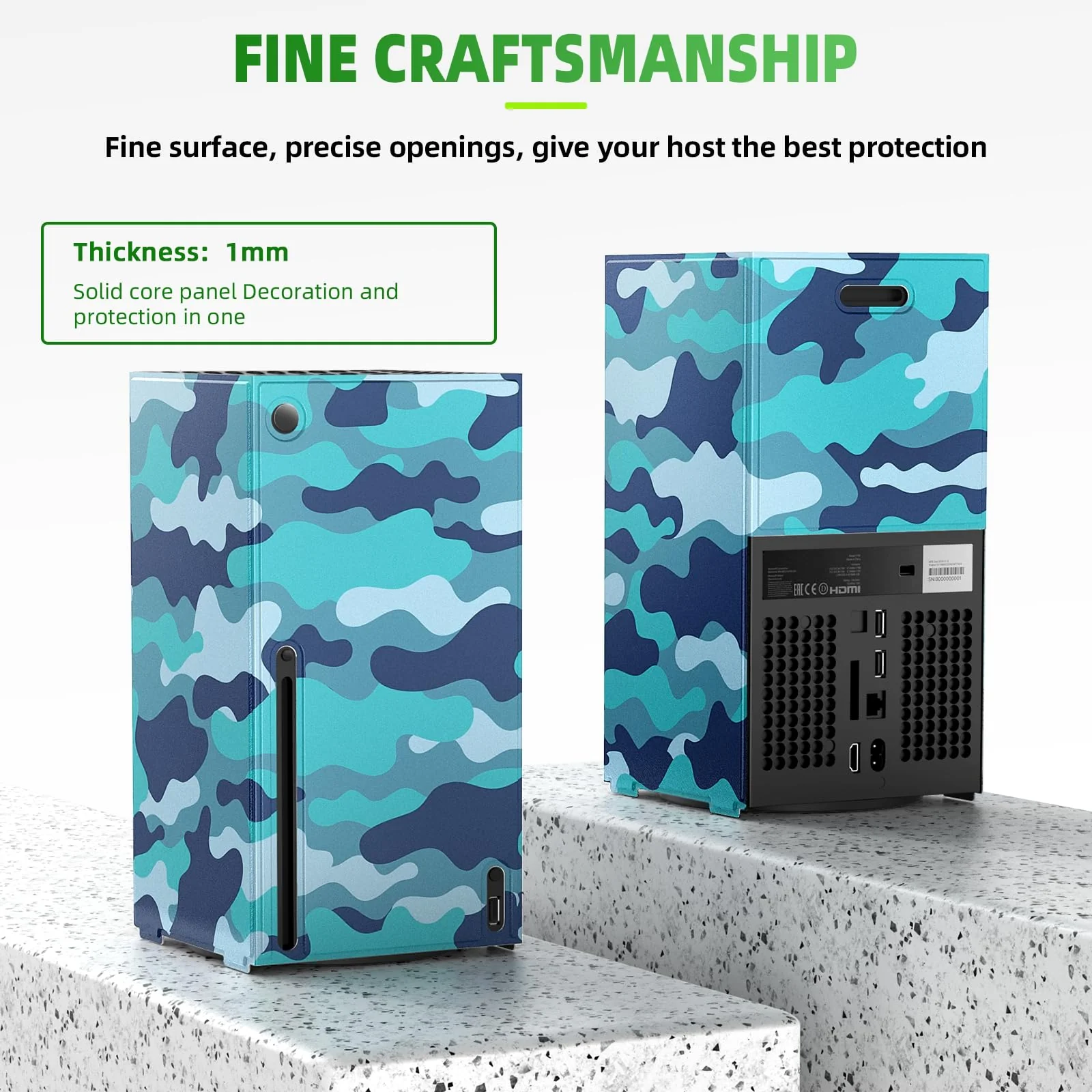 Magnetic Smart Wraps for Xbox Series X Console, Full Protection Protective Cover Case for Xbox Series X Accessories with Premium PU Leather and Soft Inner Lining - Blue Camo - Image 2