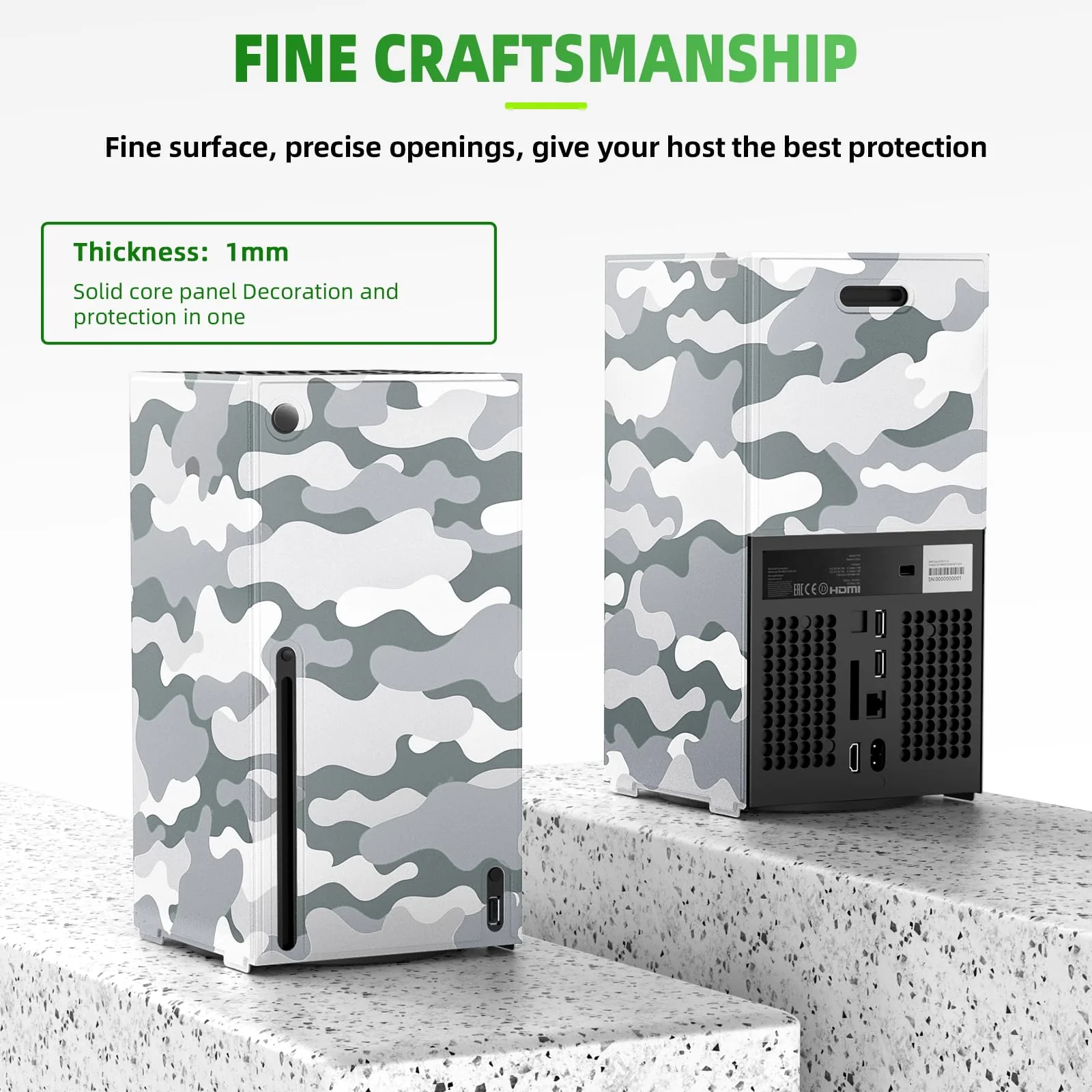 Magnetic Smart Wraps for Xbox Series X Console, Full Protection Protective Cover Case for Xbox Series X Accessories with Premium PU Leather and Soft Inner Lining - Gray Camo - Image 2