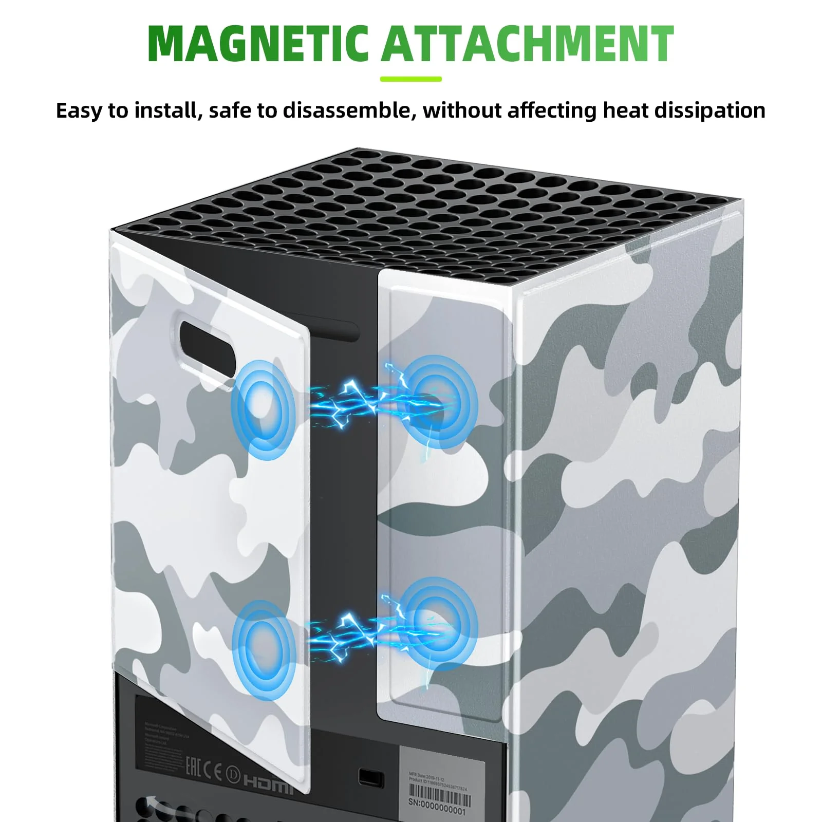 Magnetic Smart Wraps for Xbox Series X Console, Full Protection Protective Cover Case for Xbox Series X Accessories with Premium PU Leather and Soft Inner Lining - Gray Camo - Image 4