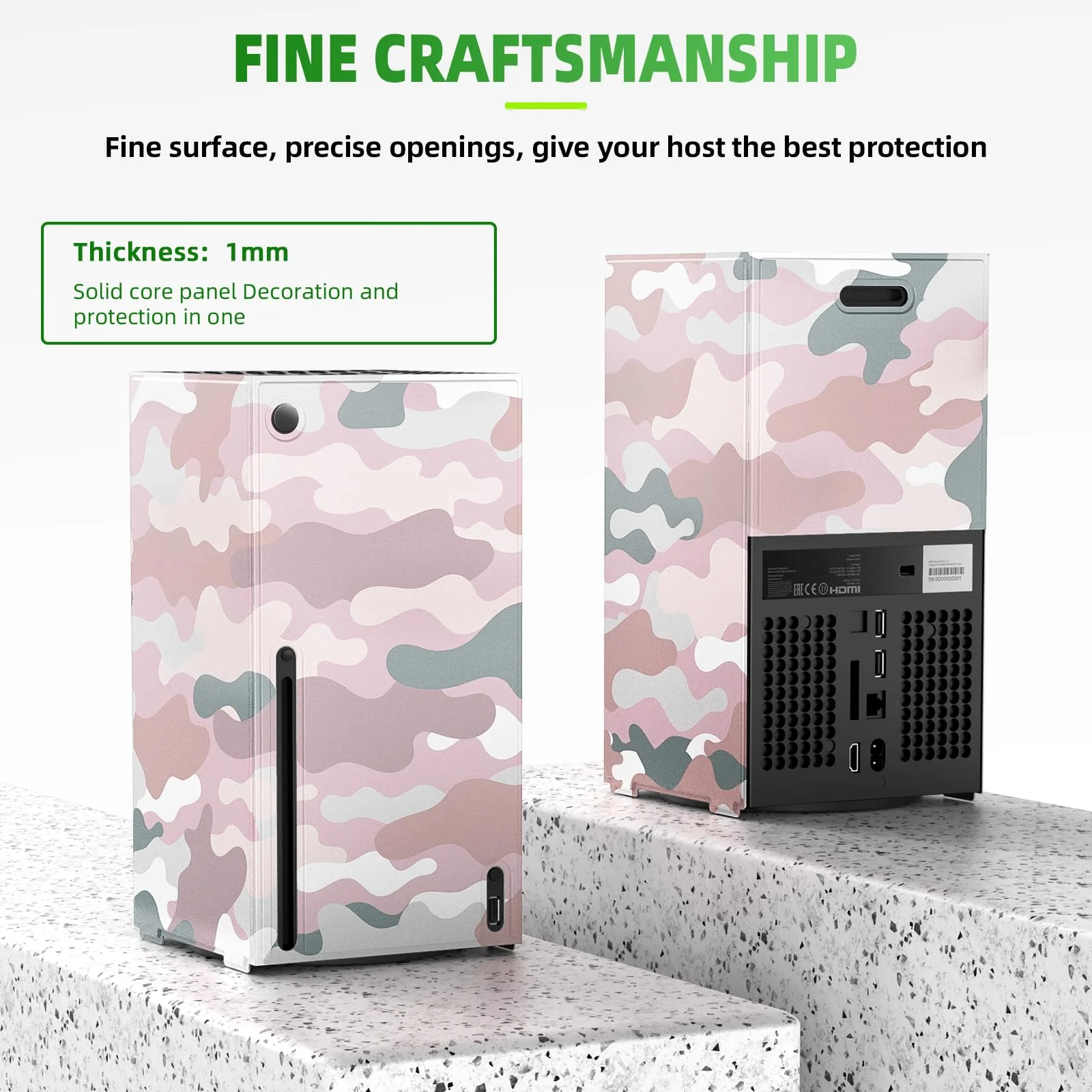 Magnetic Smart Wraps for Xbox Series X Console, Full Protection Protective Cover Case for Xbox Series X Accessories with Premium PU Leather and Soft Inner Lining - Pink Camo - Image 2