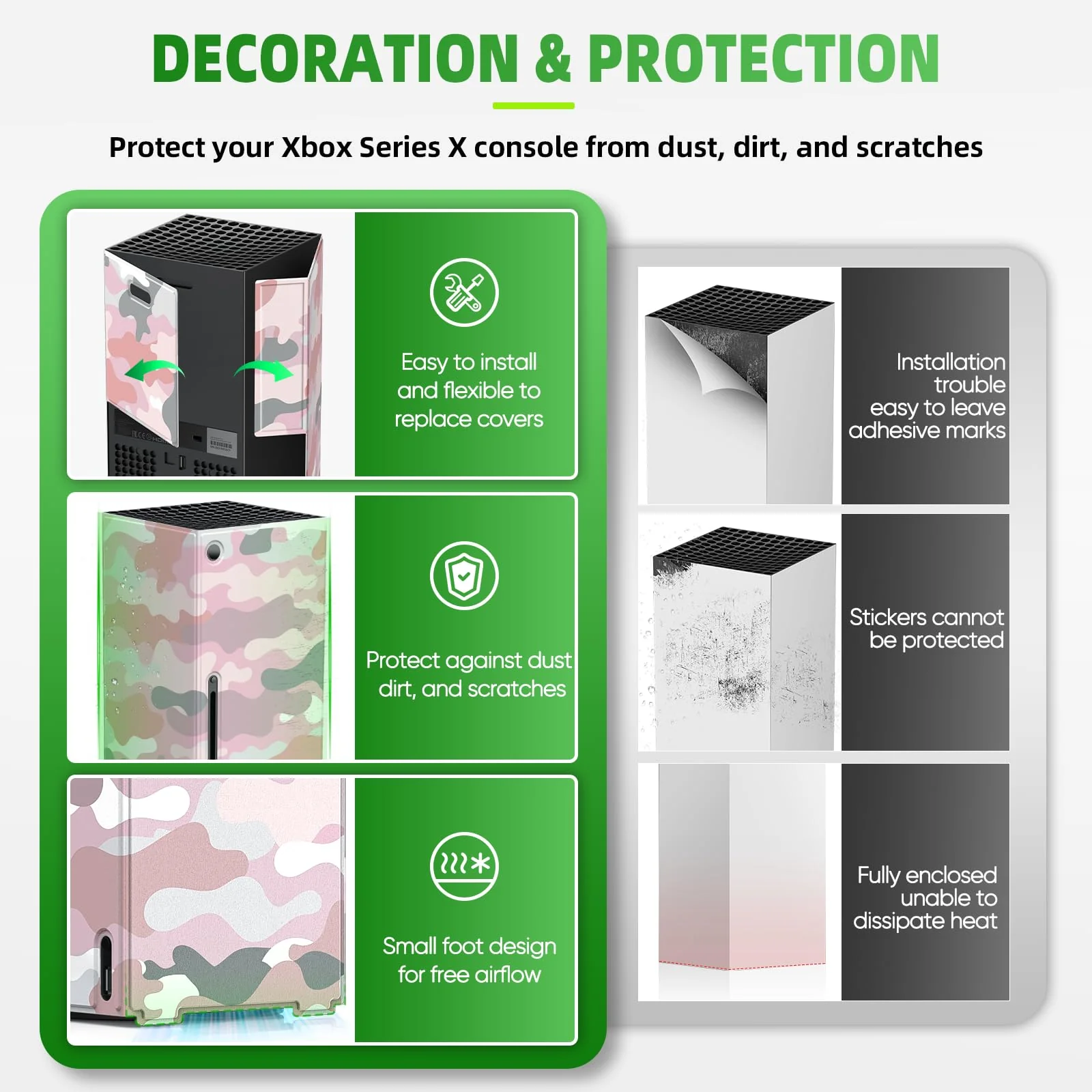 Magnetic Smart Wraps for Xbox Series X Console, Full Protection Protective Cover Case for Xbox Series X Accessories with Premium PU Leather and Soft Inner Lining - Pink Camo - Image 3