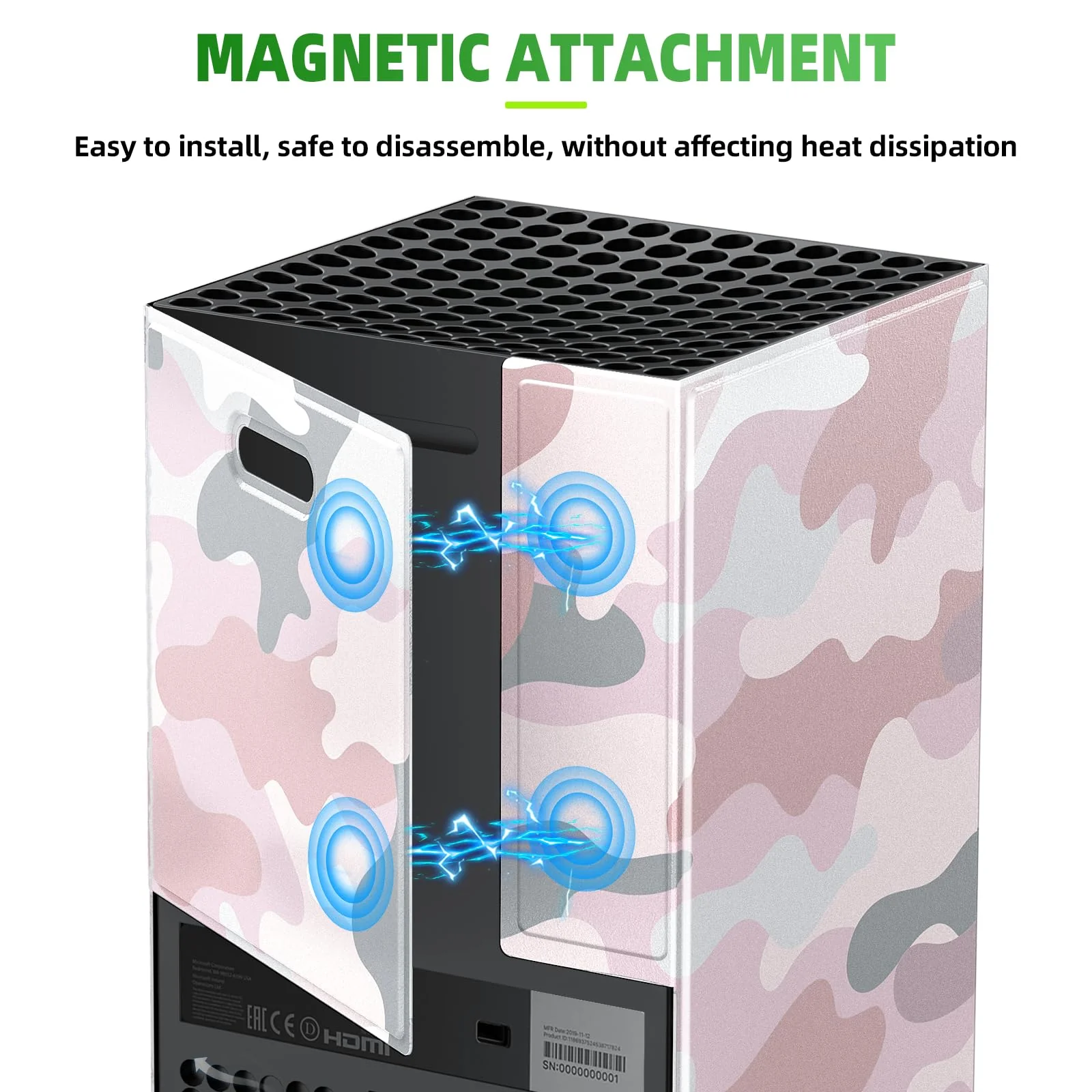 Magnetic Smart Wraps for Xbox Series X Console, Full Protection Protective Cover Case for Xbox Series X Accessories with Premium PU Leather and Soft Inner Lining - Pink Camo - Image 4