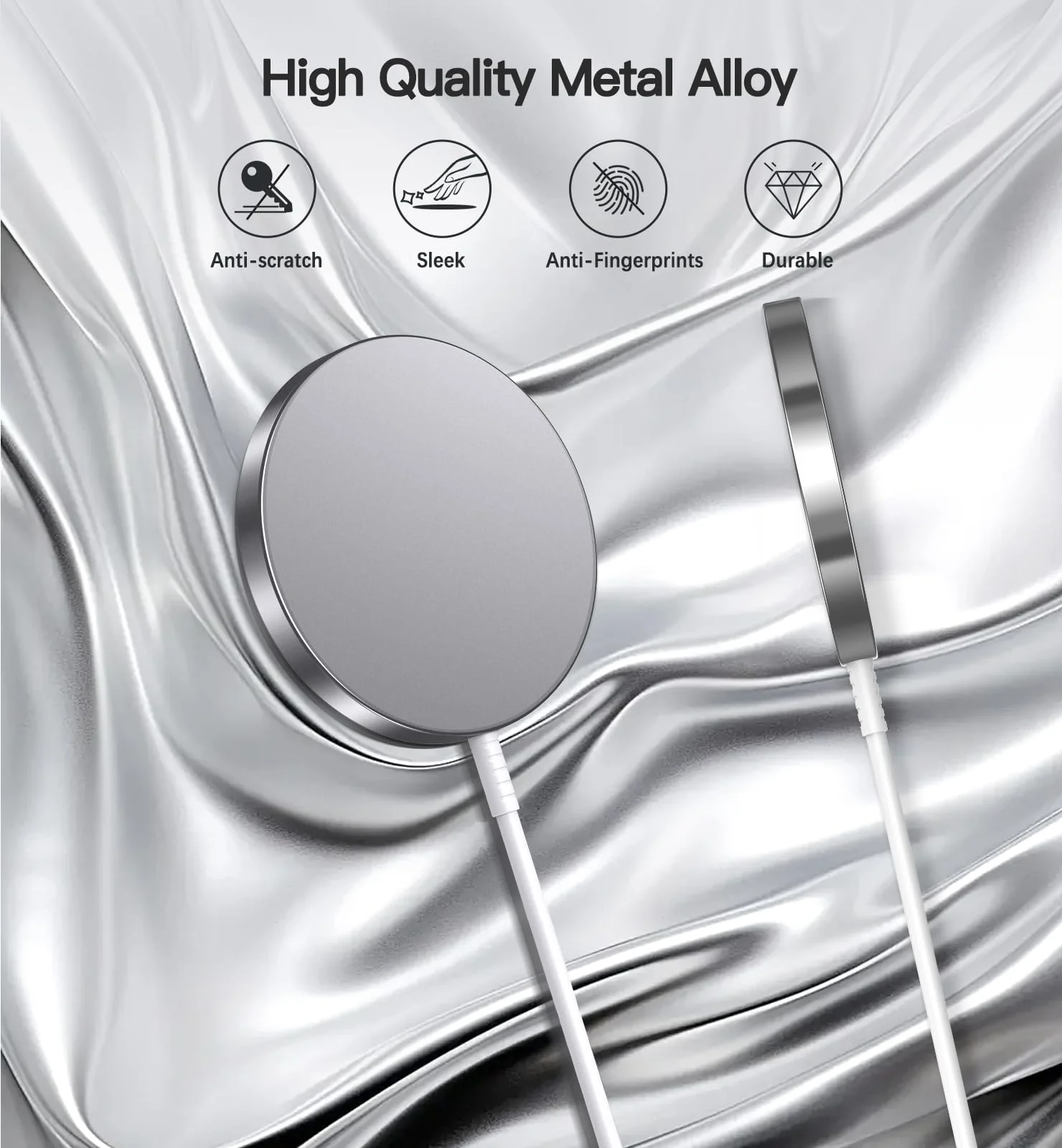 Magnetic Wireless Charger 15W Fast Mag Safe Charger for Cell Phone 16 Pro Max/16 Pro/16 Plus/16/15/14/13/12 Series 2 Pack Charging Pad for AirPods 3/2/Pro 2/Pro Mag-Safe Original Replacement Silver magnetic charger - Image 7