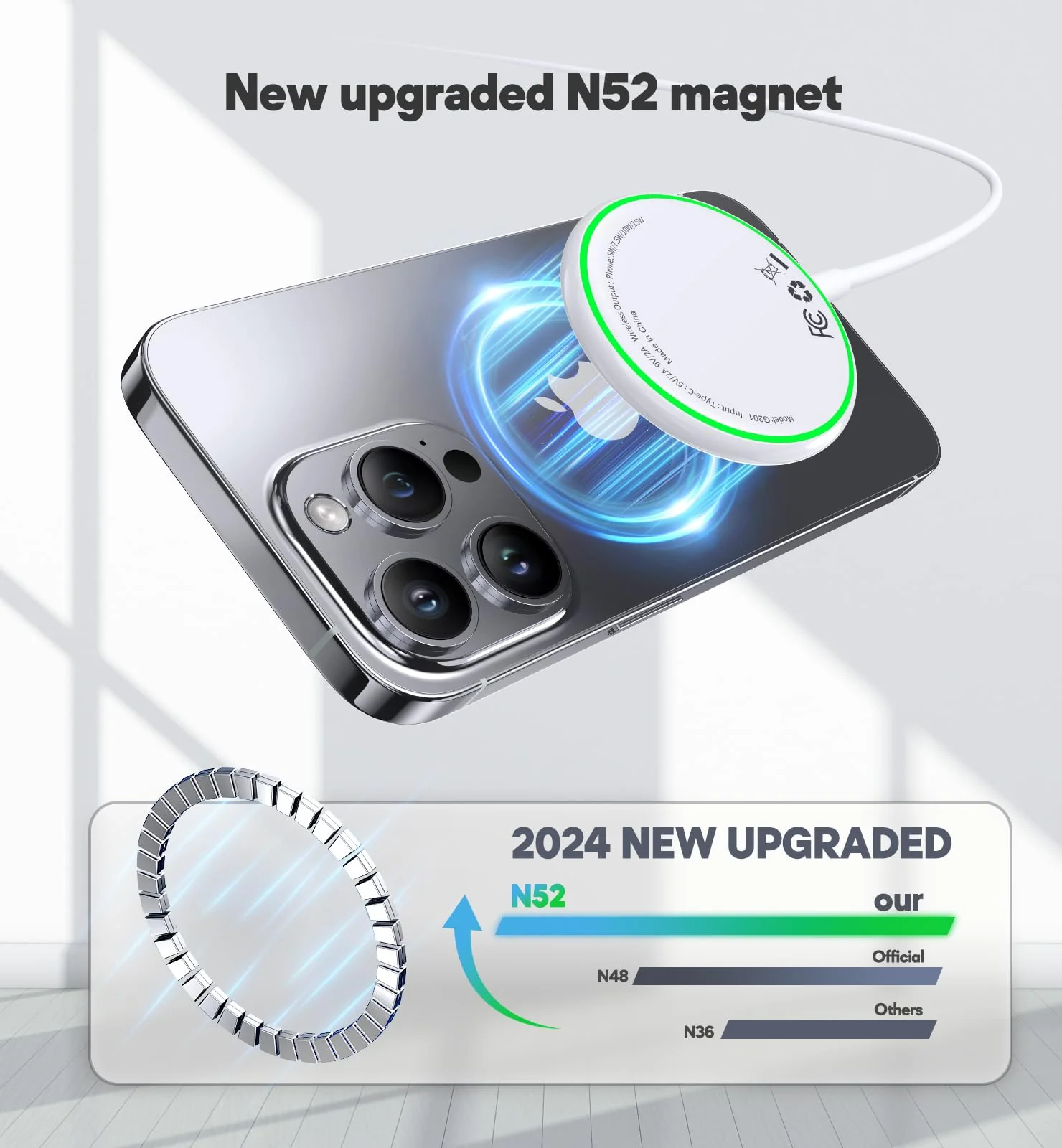 Magnetic Wireless Charger iPhone 15W Mag Safe Charger 2 Pack Wireless Charging Pad with Sleep-Friendly LED Light for iPhone 16 15 14 13 12 Pro Max Plus & Airpods 2 3 Pro White - Image 2