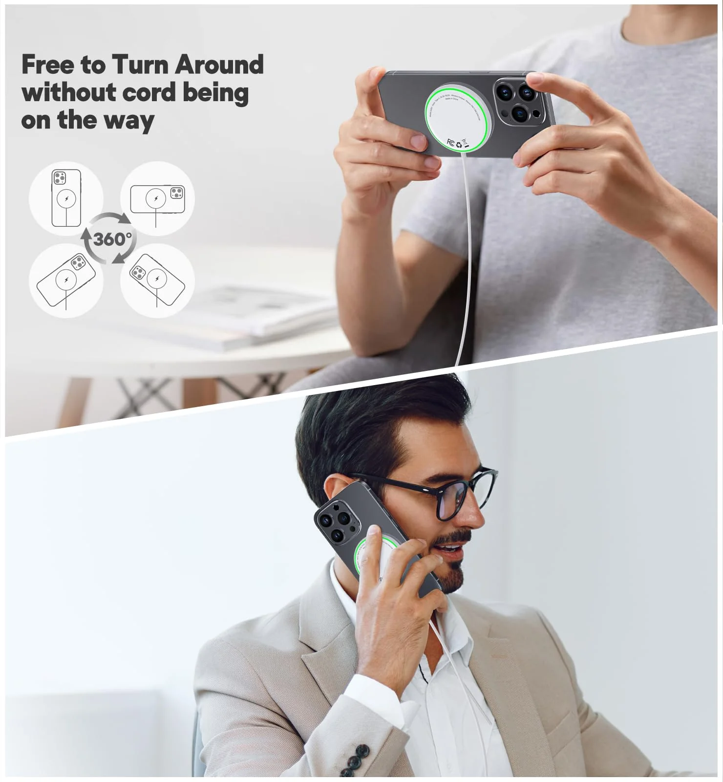 Magnetic Wireless Charger iPhone 15W Mag Safe Charger 2 Pack Wireless Charging Pad with Sleep-Friendly LED Light for iPhone 16 15 14 13 12 Pro Max Plus & Airpods 2 3 Pro White - Image 5