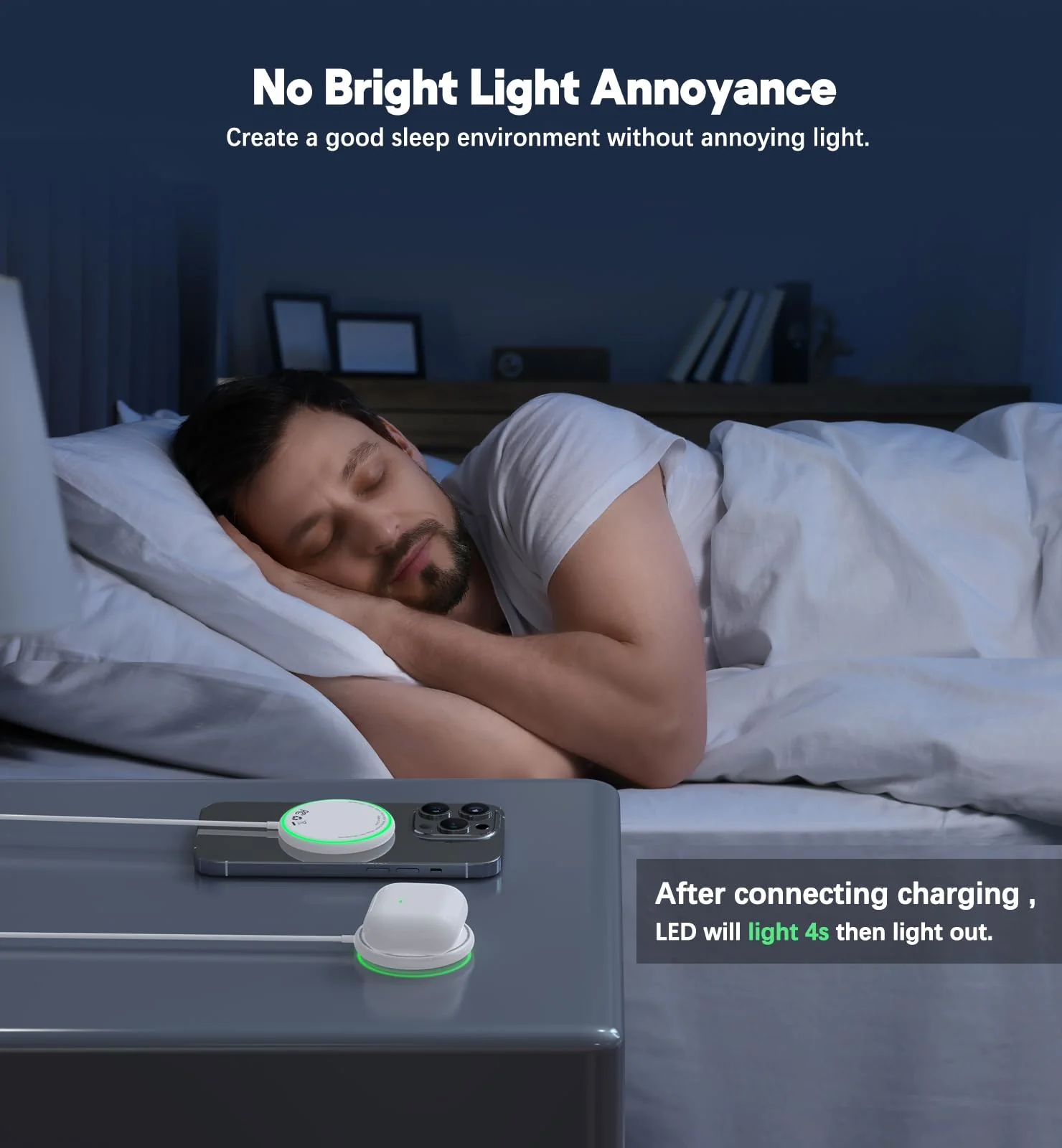 Magnetic Wireless Charger iPhone 15W Mag Safe Charger 2 Pack Wireless Charging Pad with Sleep-Friendly LED Light for iPhone 16 15 14 13 12 Pro Max Plus & Airpods 2 3 Pro White - Image 6