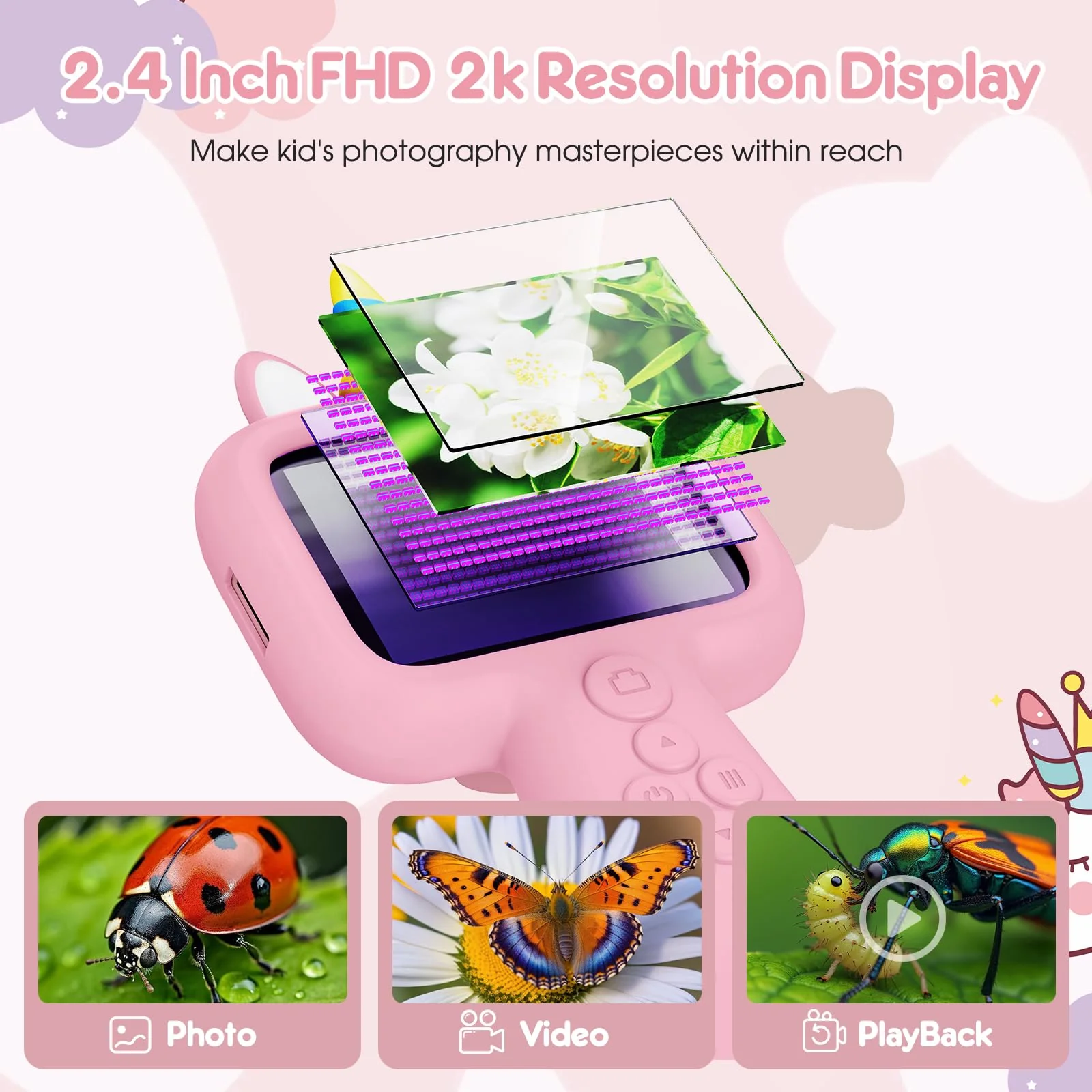Magnifying, 2.4" Microscope for Kids, 600X-4800X Handheld Digital Miniscope, Portable Pocket Magnification Microscope Photo & Video | Education Toys for Age 3 4 5 6 7 8 9 10 Girls Boys Pink - Image 4