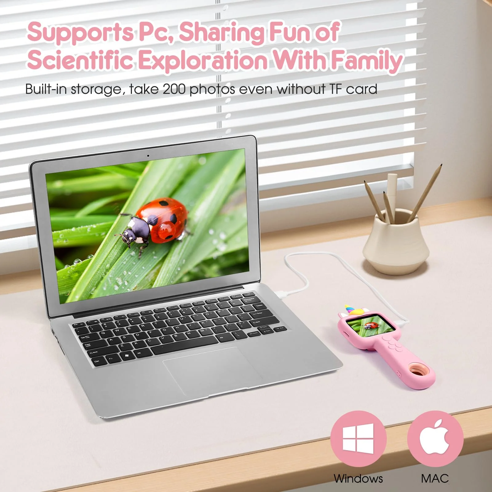 Magnifying, 2.4" Microscope for Kids, 600X-4800X Handheld Digital Miniscope, Portable Pocket Magnification Microscope Photo & Video | Education Toys for Age 3 4 5 6 7 8 9 10 Girls Boys Pink - Image 7