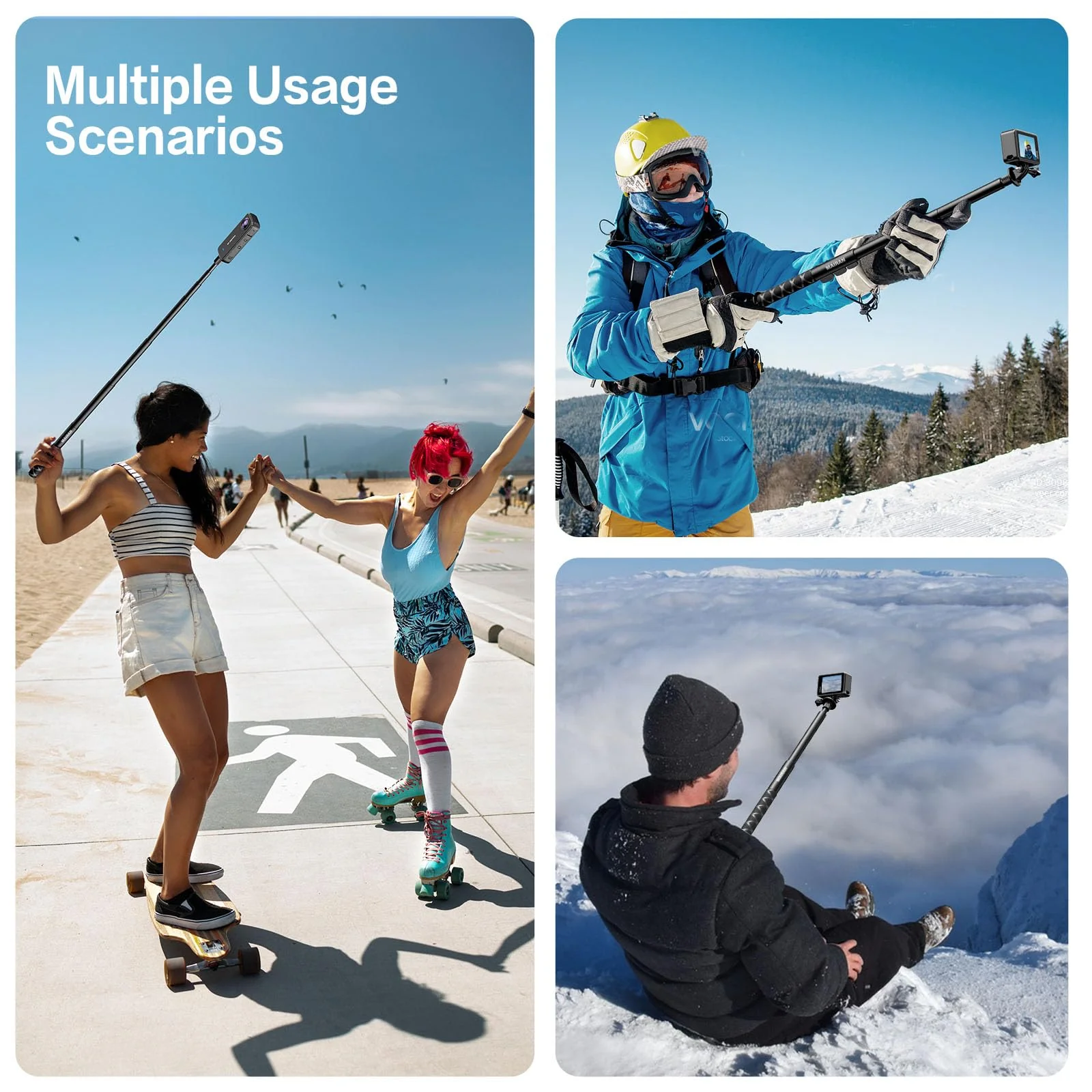 Mairan 114cm Invisible Selfie Stick, 1/4" Extension Invisible Stick Compatible with Insta360, GoPro, DJI, Action Cameras,Portable Extendable Monopod Pole with Buckle Mount and Wrist Strap - Image 7