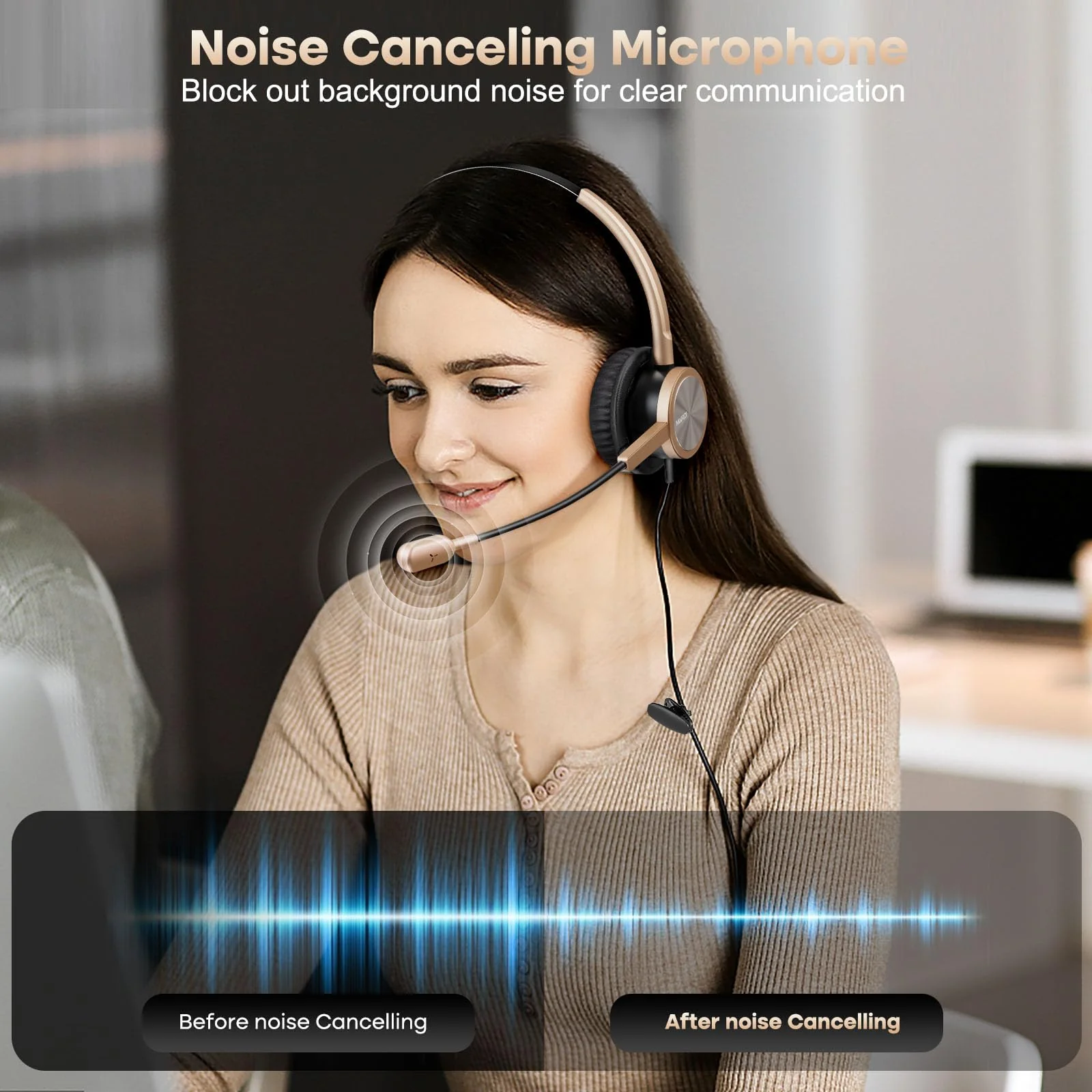 MAIRDI Phone Headset with RJ9 & 3.5mm Jacks for Call Center Deskphone Cell Phone PC Laptop, Office Landline Telephone Headset with Microphone Noise Canceling for Polycom Avaya Nortel Duo - Image 2