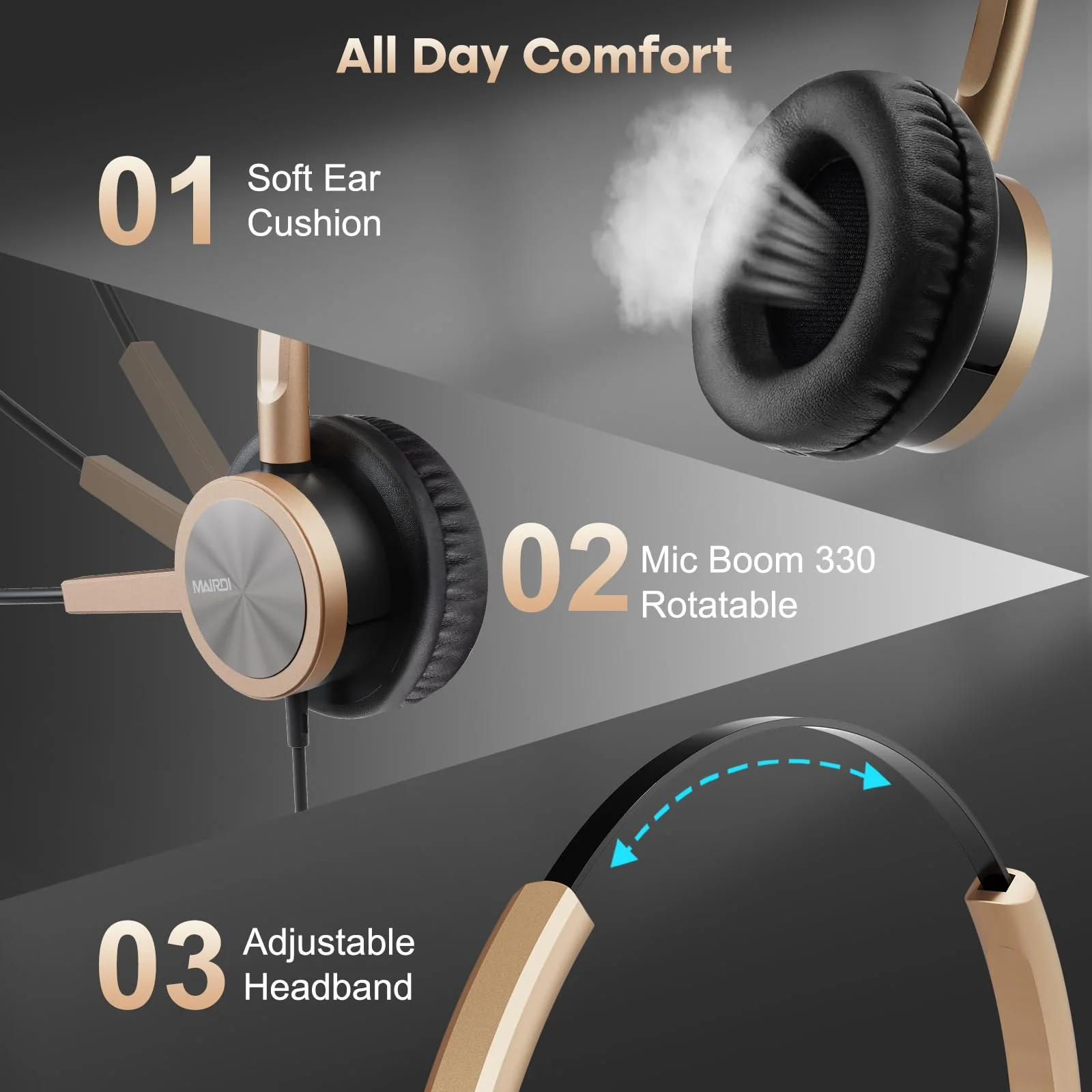 MAIRDI Phone Headset with RJ9 & 3.5mm Jacks for Call Center Deskphone Cell Phone PC Laptop, Office Landline Telephone Headset with Microphone Noise Canceling for Polycom Avaya Nortel Duo - Image 5