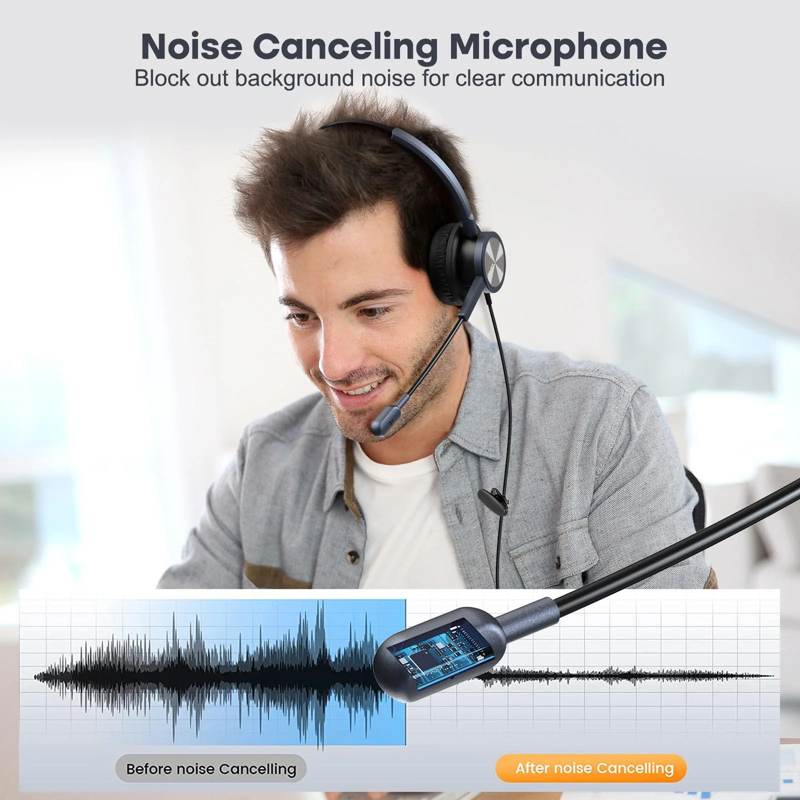 MAIRDI Telephone Headset with RJ9 Jack & 3.5mm Connectors for Call Center Office Deskphone Cell Phone PC Laptop, Landline Phone Headset with Microphone Noise Canceling for Polycom Avaya Nortel Duo - Image 2