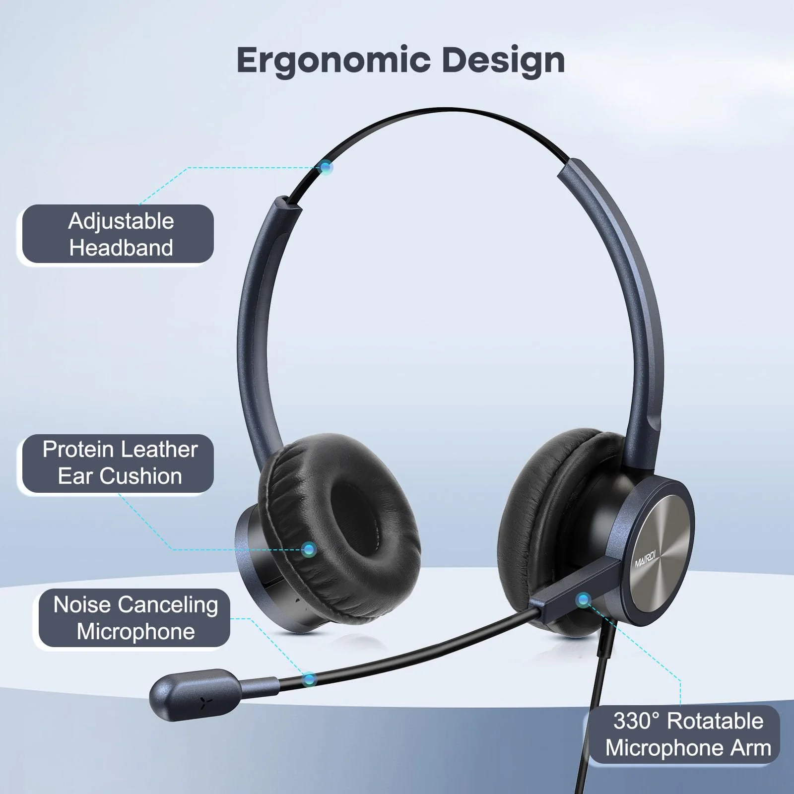 MAIRDI Telephone Headset with RJ9 Jack & 3.5mm Connectors for Call Center Office Deskphone Cell Phone PC Laptop, Landline Phone Headset with Microphone Noise Canceling for Polycom Avaya Nortel Duo - Image 5