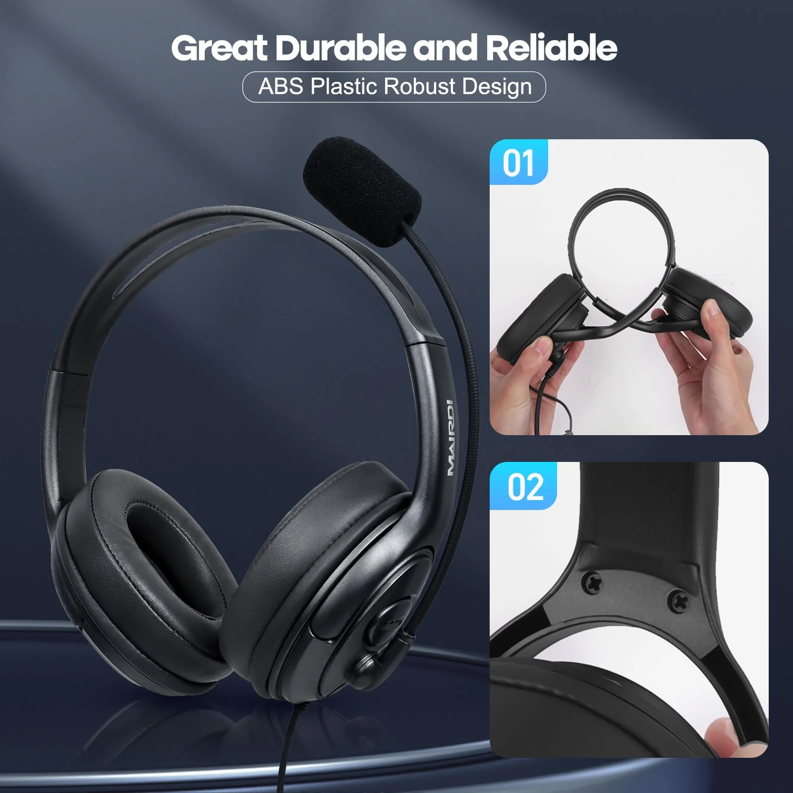 MAIRDI USB Headset with Microphone for PC, Computer Headset with Mic Noise Canceling for Laptop Teams Zoom Office Work Call Center Business Softphone, Dictation Headset for Dragon Naturelly Speaking - Image 6