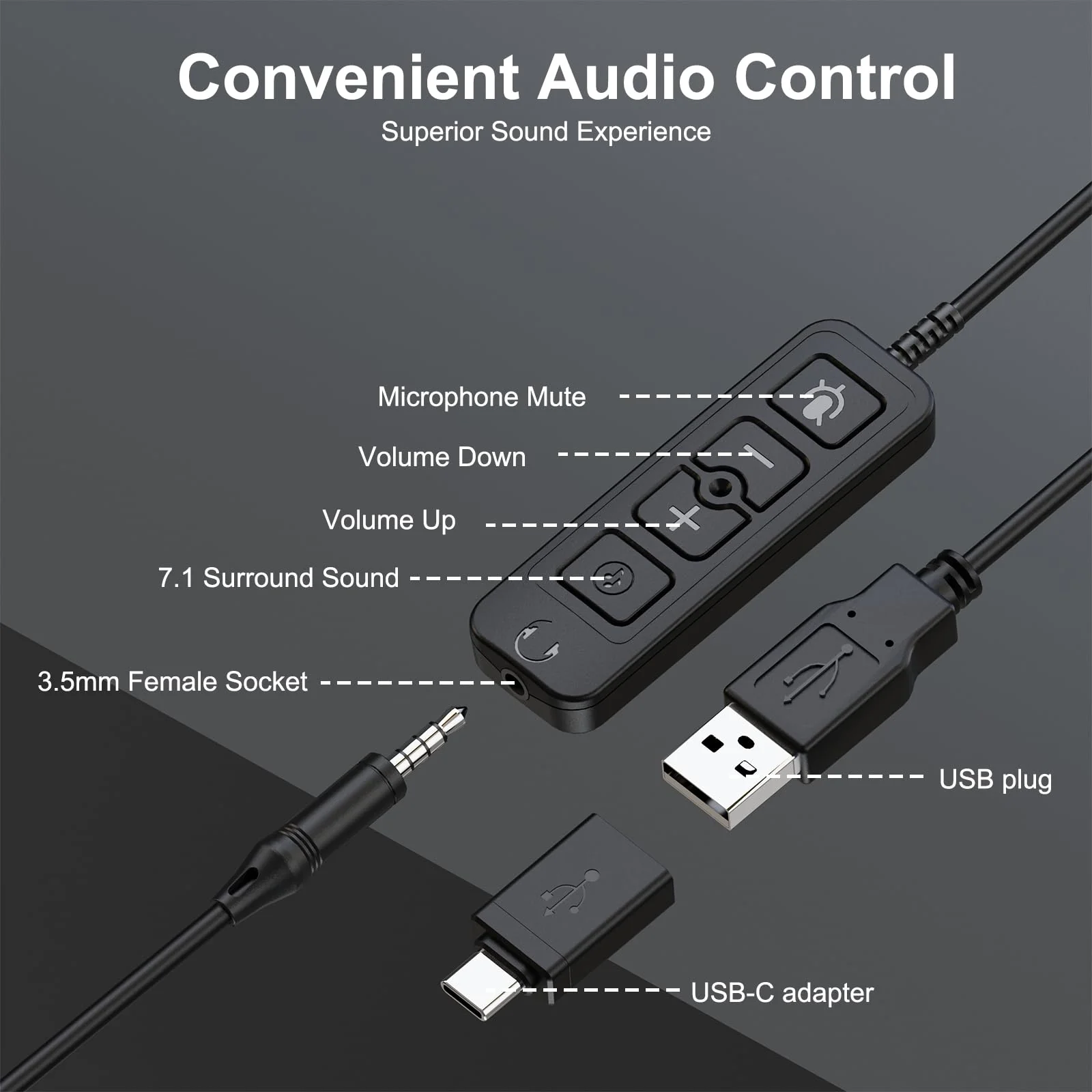 MAIRDI USB Headset with Microphone, Type-C/USB/3.5mm Jack 3-in-1 PC Headset, Computer Headset with Mic Noise Canceling for Teams Call Centers Skype Zoom Home Office Dragon Nuance Dictation - Image 4