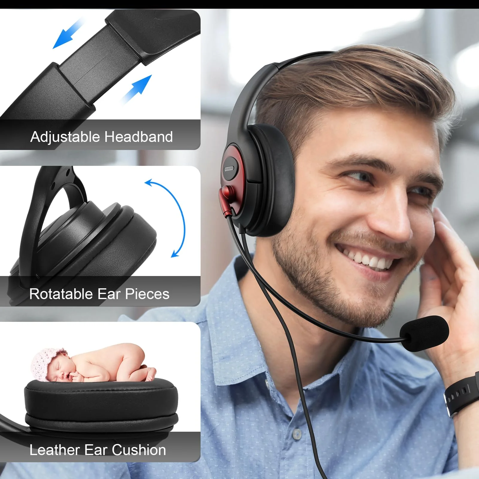 MAIRDI USB Headset with Microphone, Type-C/USB/3.5mm Jack 3-in-1 PC Headset, Computer Headset with Mic Noise Canceling for Teams Call Centers Skype Zoom Home Office Dragon Nuance Dictation - Image 5