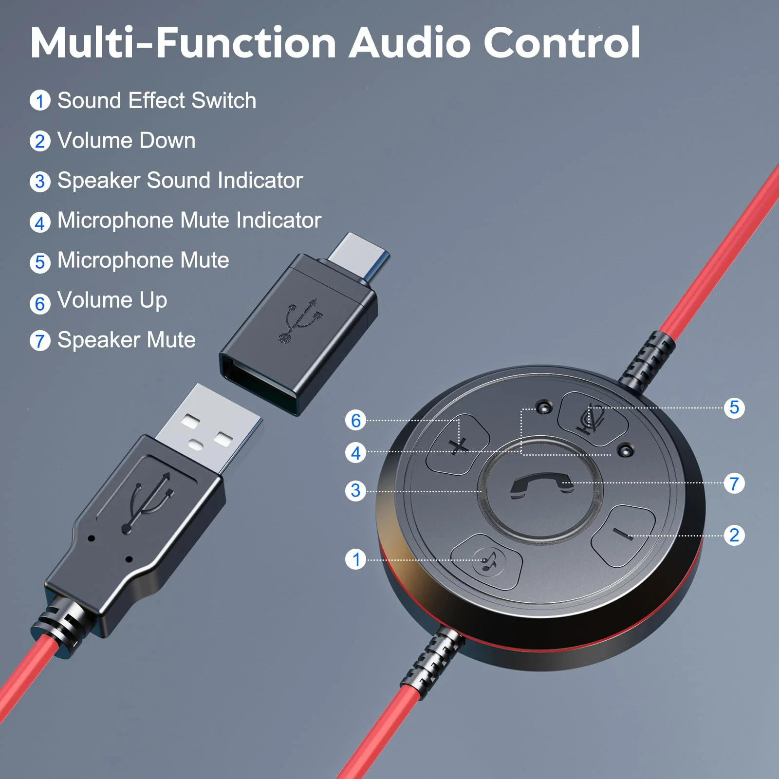 MAIRDI USB Headset with Microphone, Wired PC Headset, USB-A & USB-C Computer Headset with Mic Noise Canceling for Laptop Teams Office Work CallCenter Business Dragon Naturelly Speaking - Image 3