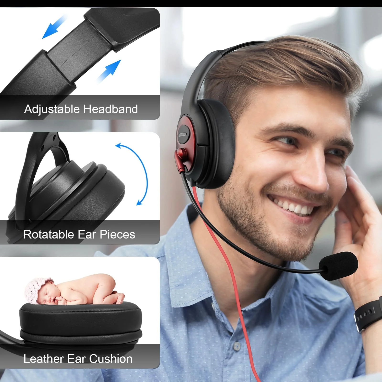 MAIRDI USB Headset with Microphone, Wired PC Headset, USB-A & USB-C Computer Headset with Mic Noise Canceling for Laptop Teams Office Work CallCenter Business Dragon Naturelly Speaking - Image 6