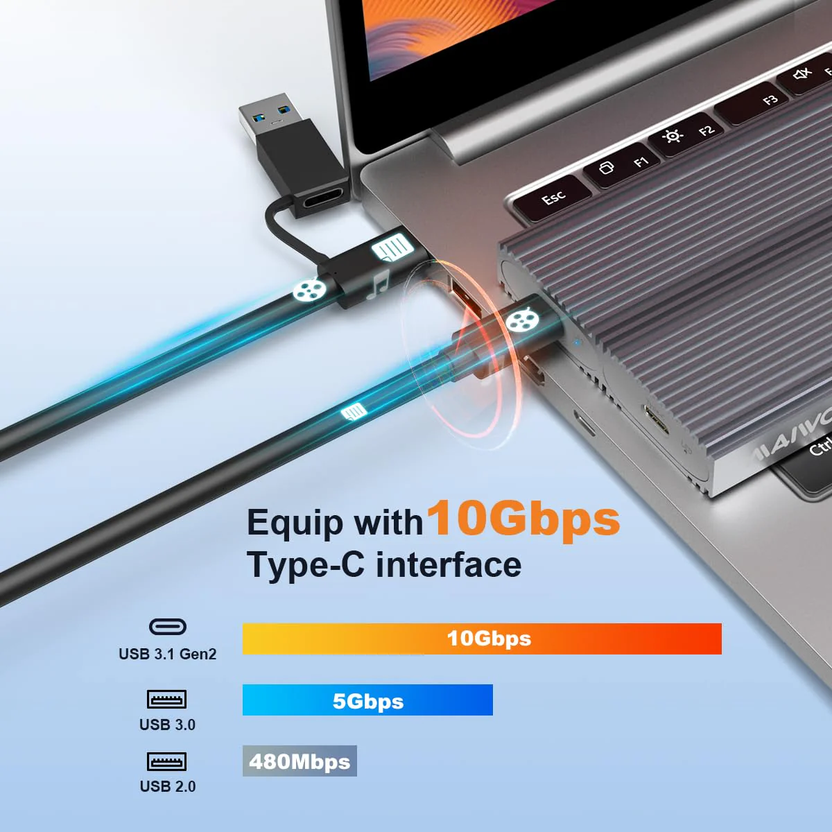 MAIWO 2 Bay M.2 NVMe SSD Enclosure USB 3.1 Gen2 Type-C 10Gbps Support UASP Tool Free Support 2230/2242/2260/2280 M Key/B&M Key Aluminum Case - Image 2