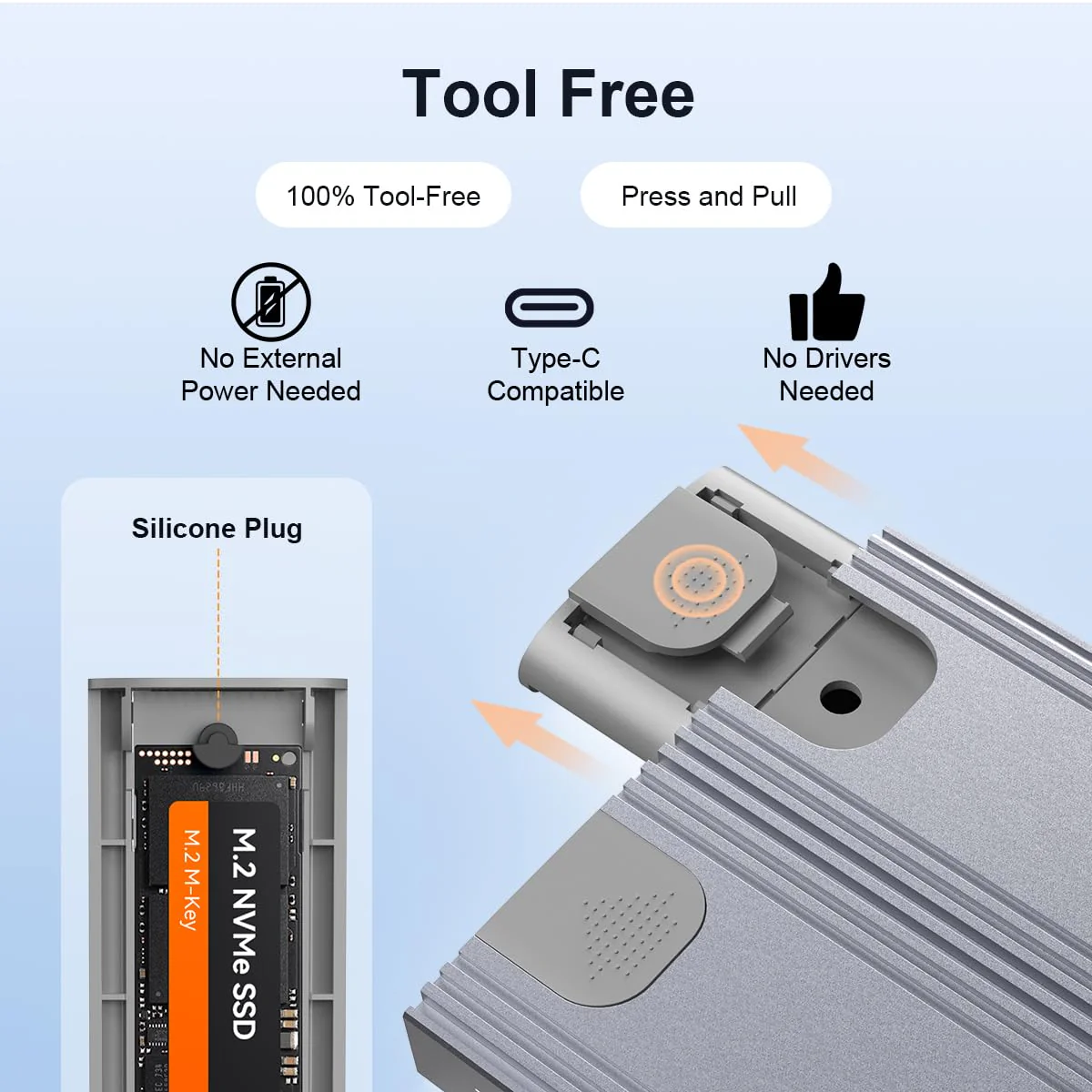 MAIWO 2 Bay M.2 NVMe SSD Enclosure USB 3.1 Gen2 Type-C 10Gbps Support UASP Tool Free Support 2230/2242/2260/2280 M Key/B&M Key Aluminum Case - Image 4