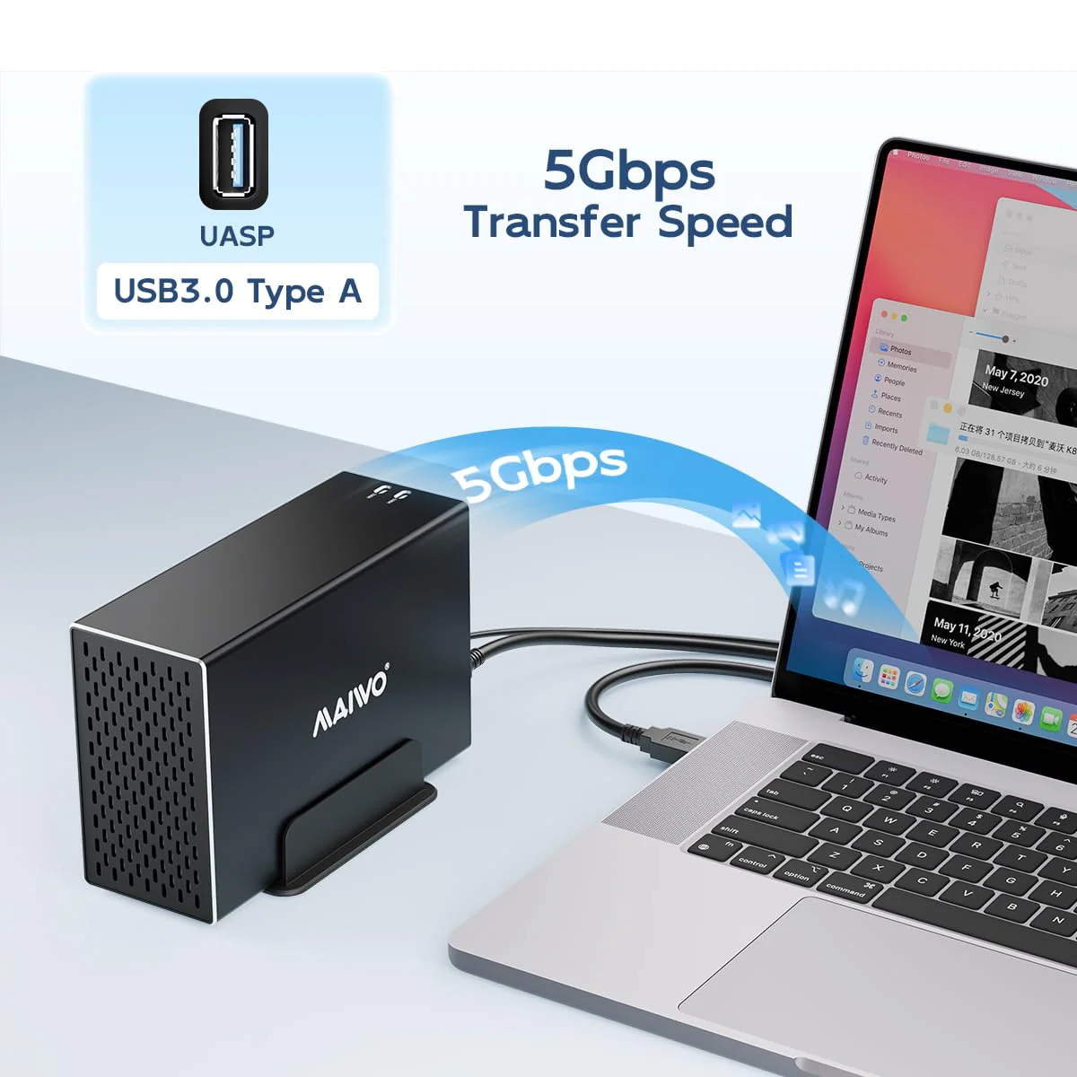 MAIWO Dual Bay HDD RAID Enclosure for 3.5 inch SATA Hard Disk Drive, 5Gbps USB 3.0 to SATA Drive Adapter, Up to 36TB Capacity, 2 Bay Aluminum Storage Case - Image 2