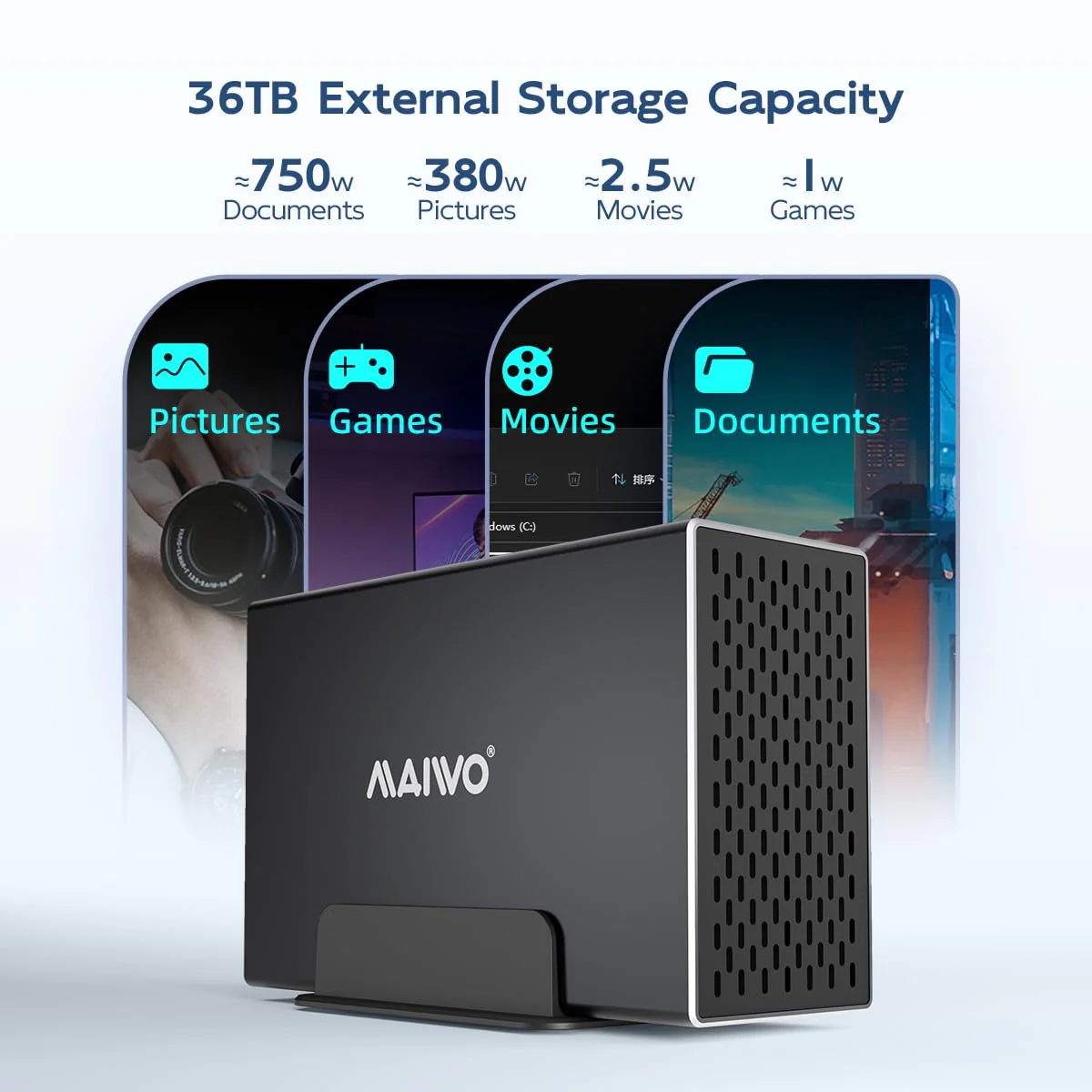 MAIWO Dual Bay HDD RAID Enclosure for 3.5 inch SATA Hard Disk Drive, 5Gbps USB 3.0 to SATA Drive Adapter, Up to 36TB Capacity, 2 Bay Aluminum Storage Case - Image 4