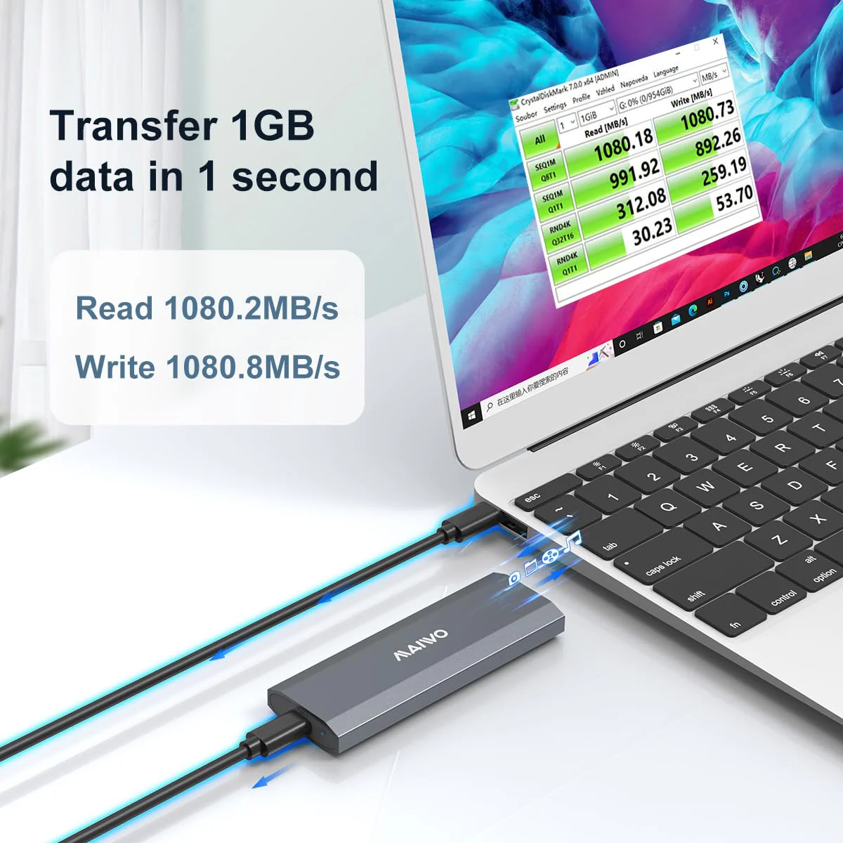 MAIWO M.2 SSD Enclosure Adapter, 10Gbps NVME Enclosure with Tool-free Design, 4TB Storage Expansion,M Keys,Aluminum Alloy,Automatic Sleep (FIts 2230/2240/2260/2280) - Image 3