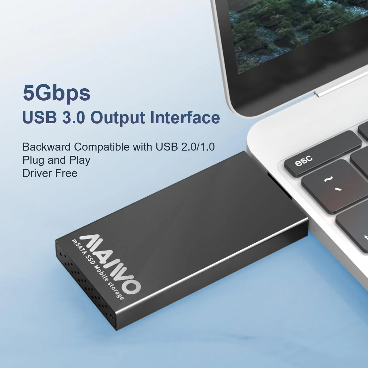 MAIWO mSATA SSD to USB 3.0 Adapter Enclosure for 30x30mm 51x30mm Mini SATA Drive (No Cable Required) 2TB Capacity, 5Gbps Transfer Speed - Image 3