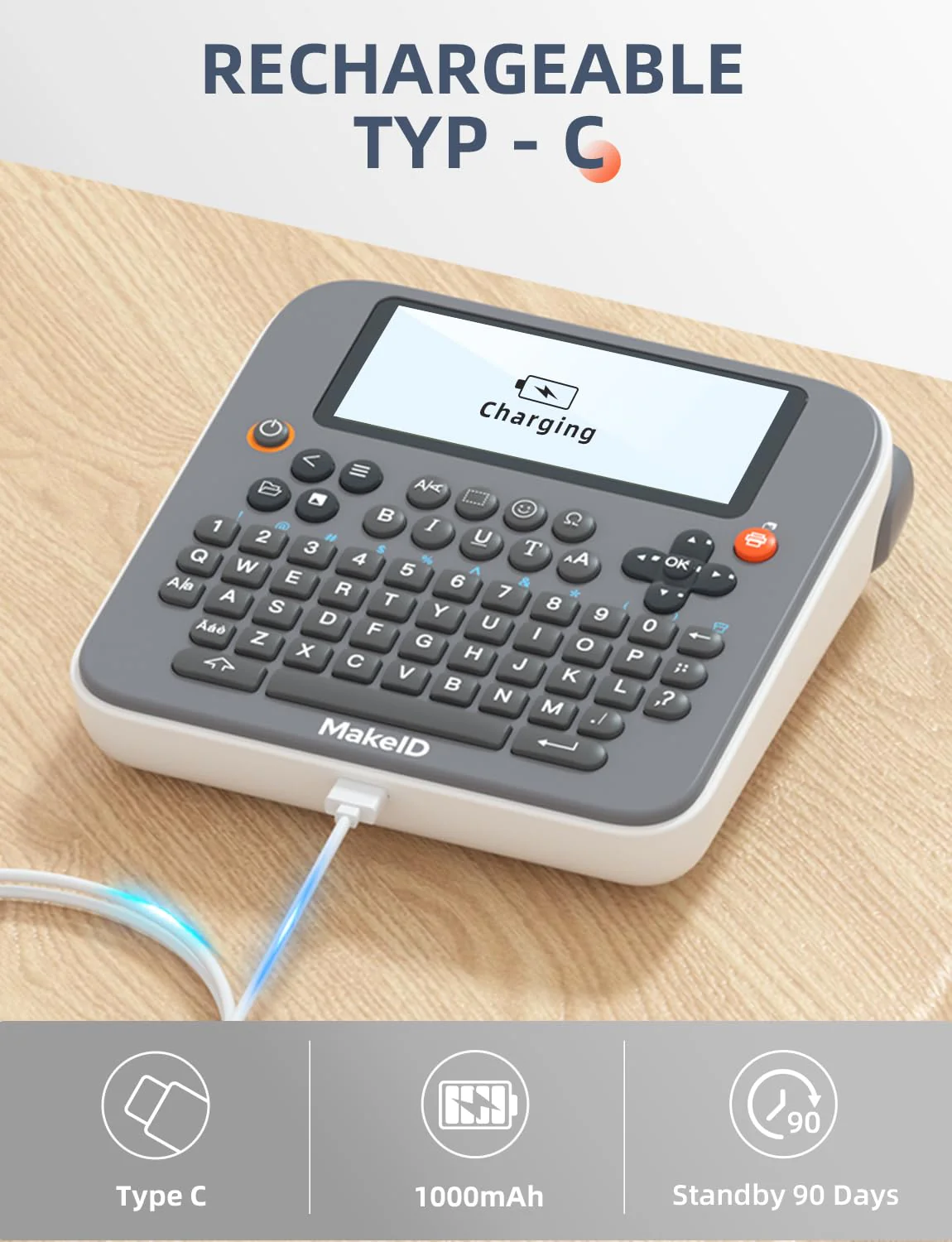 Makeid E1 Label Maker - Bluetooth Rechargeable Label Maker Machine - QWERTY Keyboard Labeler, 3.4" Backlighting LCD Screen - Prints 9~16mm Label - Home and Office Organization Black - Image 5