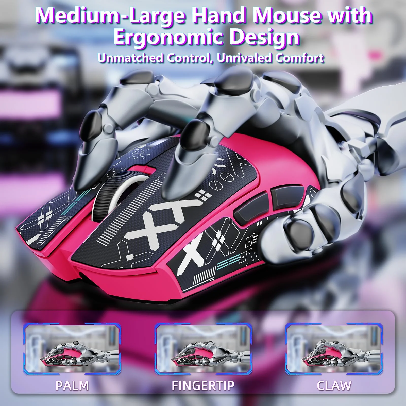 MAMBASNAKE Attack Shark X11SE Lightweight Wireless Gaming Mouse, Tri-Mode 2.4G/USB-C Wired/BT, 22K DPI, PAW3311 Optical Sensor, 59g, 5 Programmable Buttons, 300mAh Battery for PC/Mac((Berry-Griptape) Berry Red-Griptape - Image 7