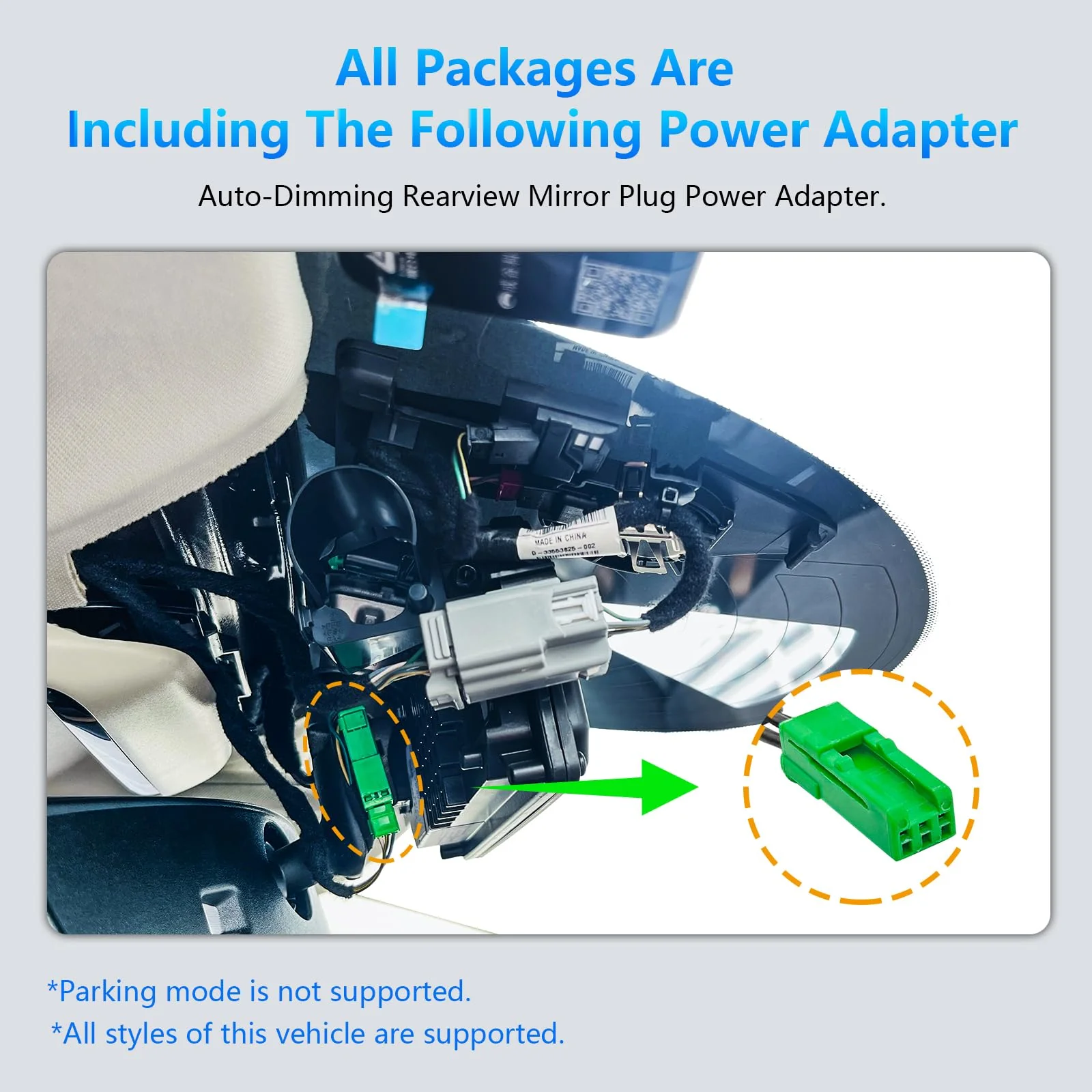 mangoal Dashcam Power Adapter 3 Pin (Model A) Custom for Volvo XC40 XC60 XC90 S60 V60 C40 and More,Hide The Wires, GPS Radar Mirror Camera Dash Cam Adapter Cable, Connects to Rearview Mirror (Hidden) Green - Image 4