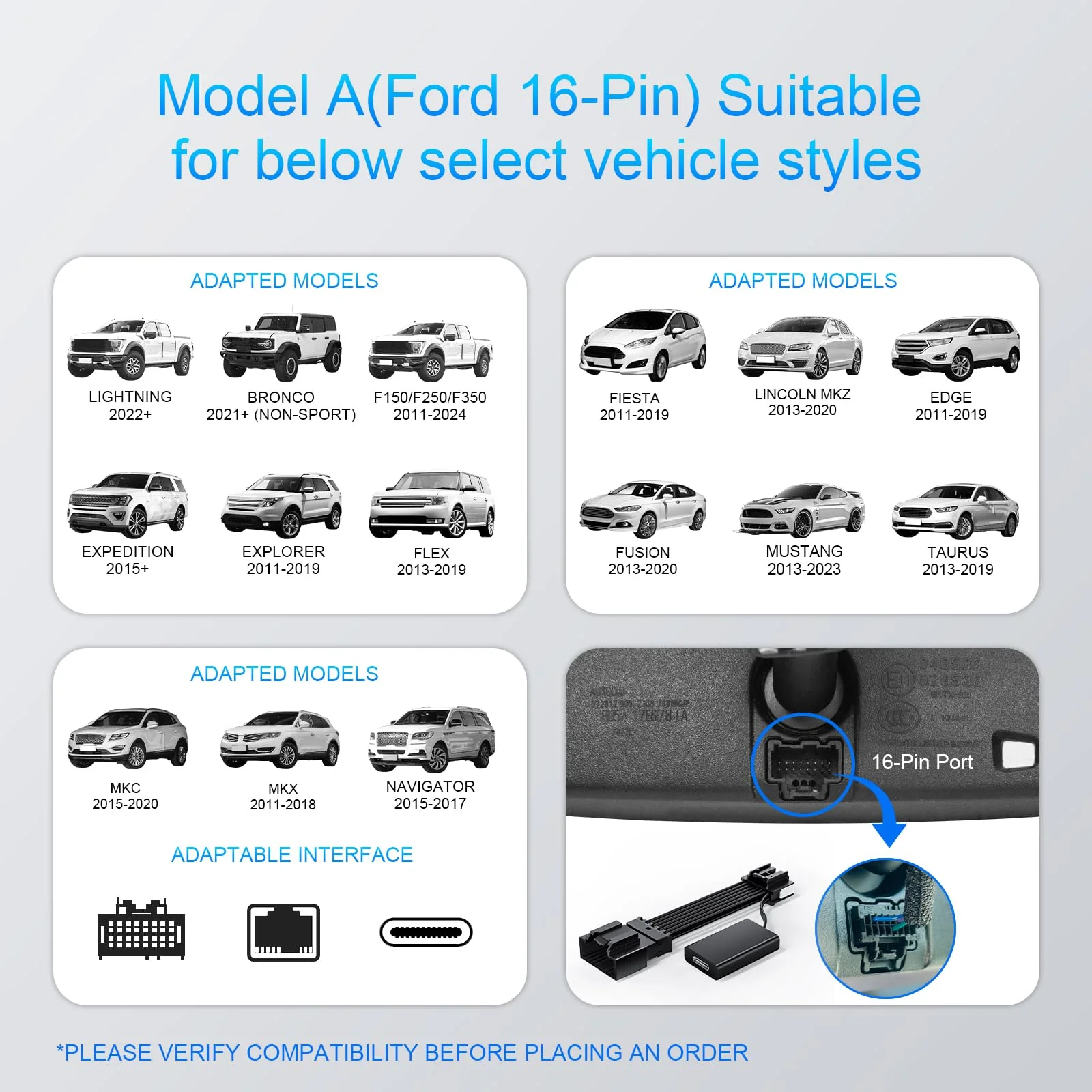 mangoal Dashcam Power Adapter Custom for Ford 16 Pin (Model A) for F150/F250/F350 Explorer Bronco and etc,Hide The Wires,GPS Radar Mirror Camera Dash Cam Adapte,Connects to Rearview Mirror(Exposed) - Image 4