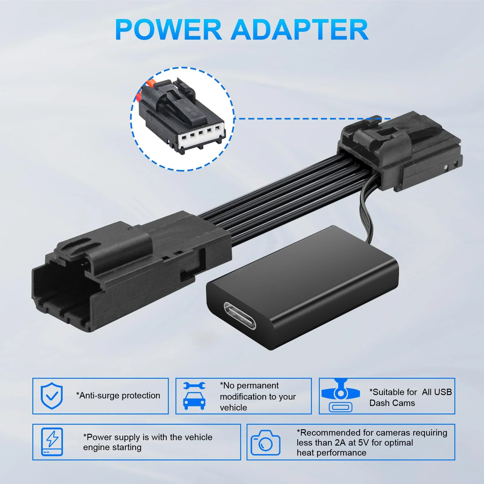 mangoal Dashcam Power Adapter Custom for Ford 5 Pin (Model B) for Mustang Mache Explorer Edge Expedition & More, Connect Auto-Dimming Connector(Hidden) - Image 7