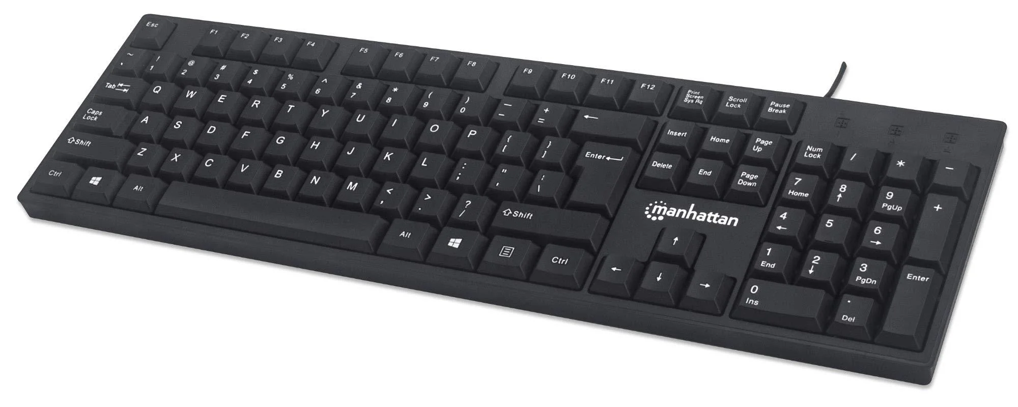 Manhattan Wired Computer Keyboard, Black – Basic Keyboard - with 5ft USB-A Cable, 104-keys, Foldable Stands - Compatible for Windows, PC, Laptop - 3 Year Warranty - 179324 - Image 2