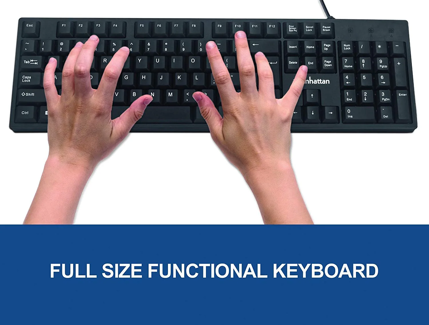 Manhattan Wired Computer Keyboard, Black – Basic Keyboard - with 5ft USB-A Cable, 104-keys, Foldable Stands - Compatible for Windows, PC, Laptop - 3 Year Warranty - 179324 - Image 3