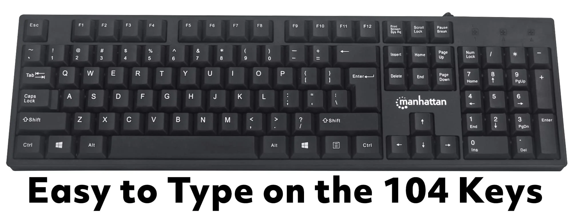 Manhattan Wired Computer Keyboard, Black – Basic Keyboard - with 5ft USB-A Cable, 104-keys, Foldable Stands - Compatible for Windows, PC, Laptop - 3 Year Warranty - 179324 - Image 5