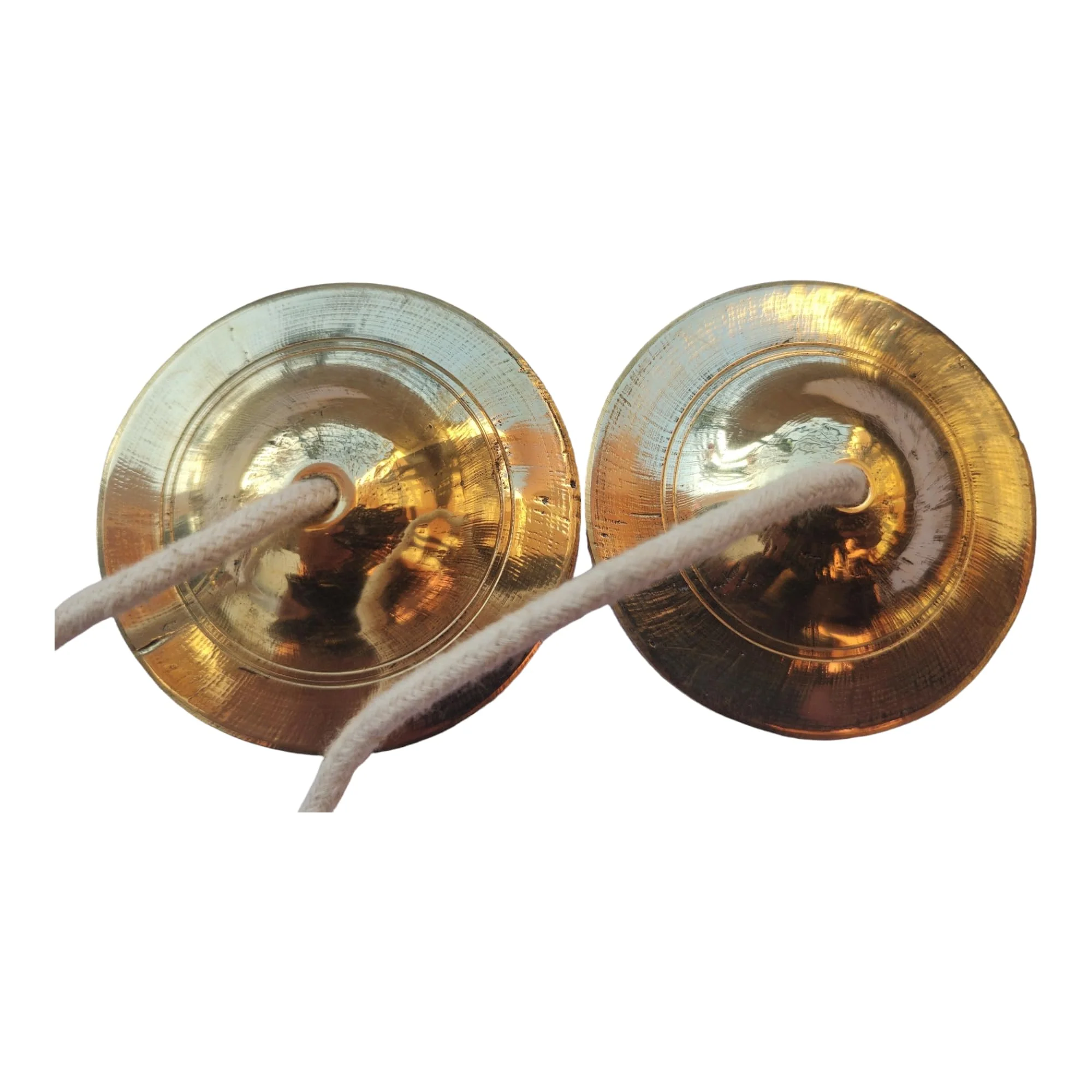 Manjeera Manjira (4 x 4 inch Dia 333 gram) Brass Manjeera Hand Cymbal Finger Cymbal for Puja - Image 2