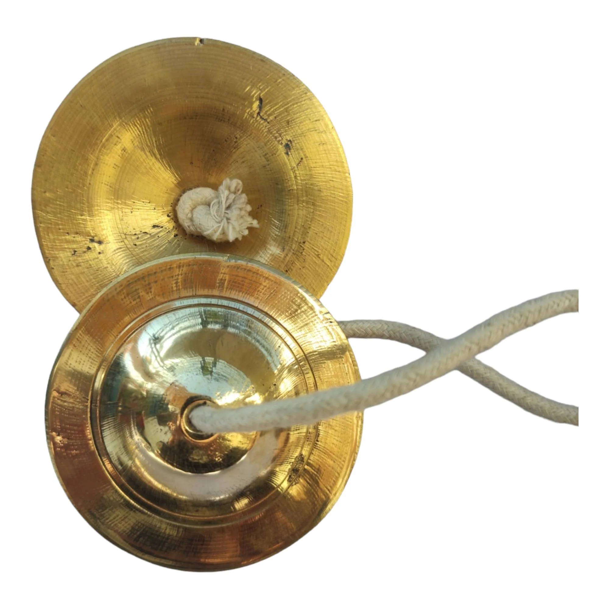 Manjeera Manjira (4 x 4 inch Dia 333 gram) Brass Manjeera Hand Cymbal Finger Cymbal for Puja - Image 3