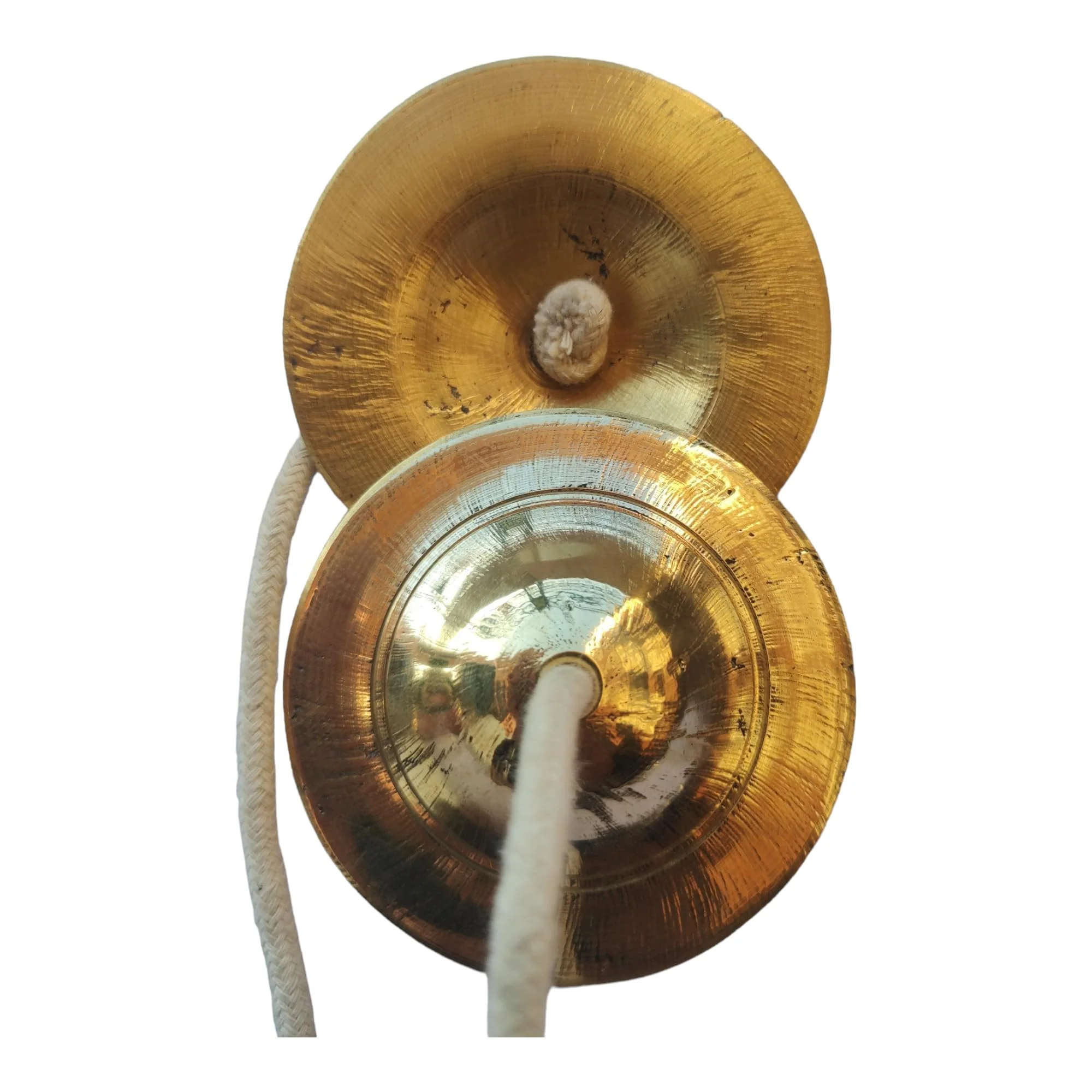Manjeera Manjira (4 x 4 inch Dia 333 gram) Brass Manjeera Hand Cymbal Finger Cymbal for Puja - Image 4